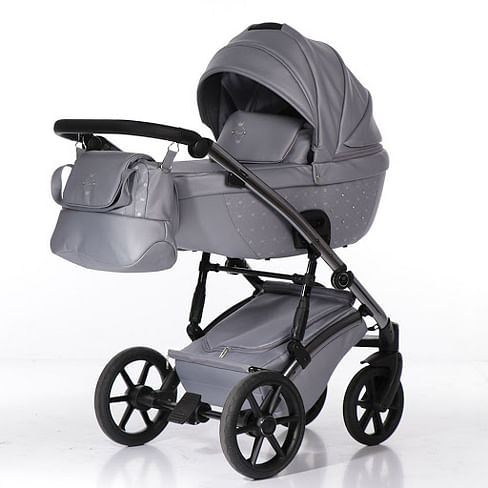 Коляска 2 в 1 CRISTAL КОЖА Серый Рама Silver PITUSO