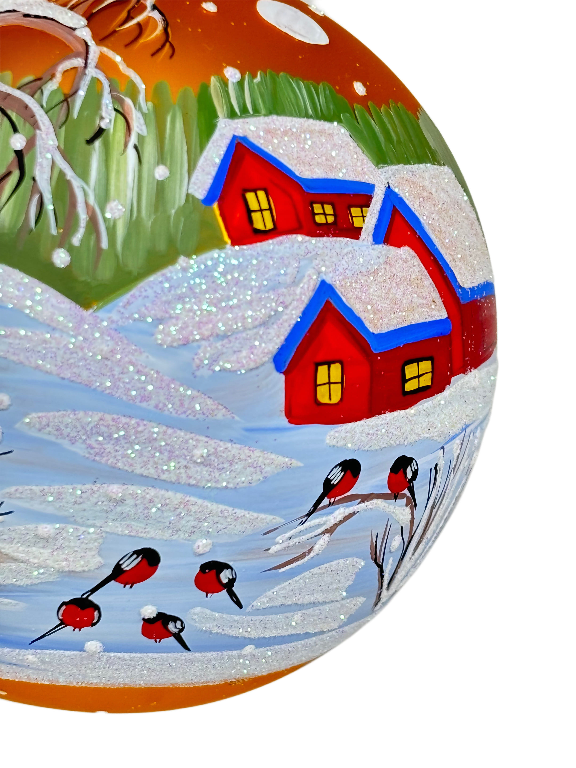 Елочная игрушка Пейзаж со снегирями