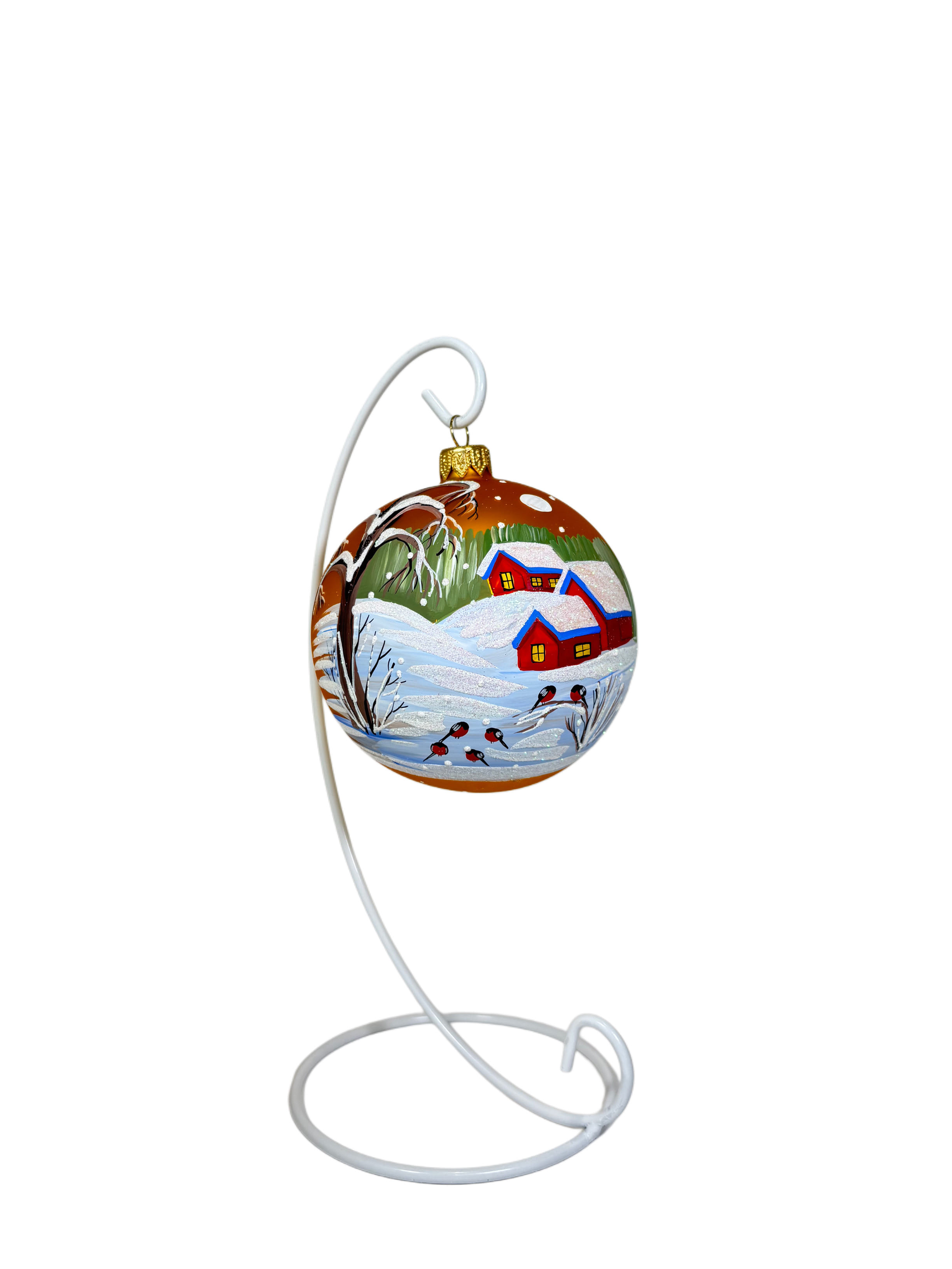 Елочная игрушка Пейзаж со снегирями