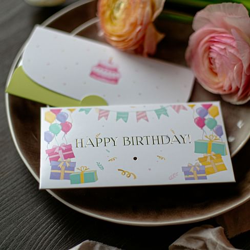 D-370 "Happy birthday!" конверт c золотым тиснением (5 штук в упак)