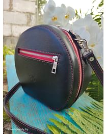 Женская сумка круглой формы из натуральной кожи модель 474 (черный)
