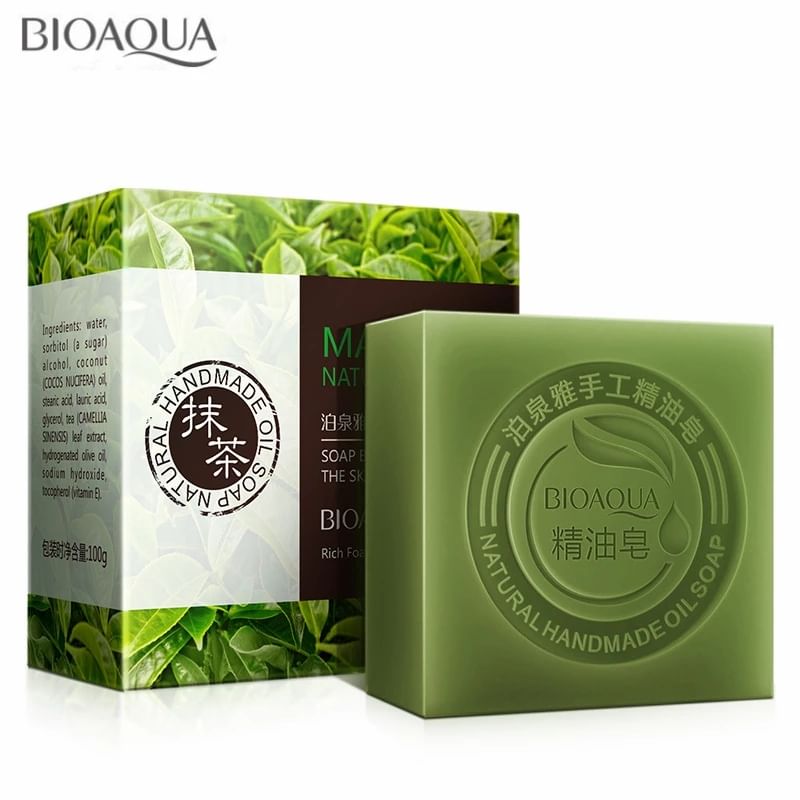 Натуральное мыло ручной работы с экстрактом чайного листа матча Matcha Natural Oil Soap, 100 гр. Bioaqua