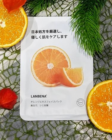 Отбеливающая тканевая маска для лица с экстрактом семян подсолнечника и апельсина 25 гр LANBENA