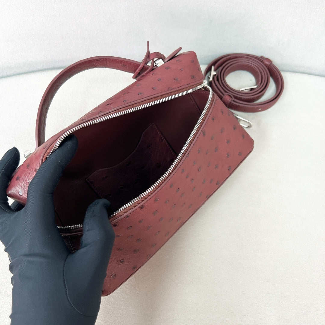 Extra Bag L23 - темно-красный, серебристая фурнитура - страусиная кожа Loro Piana Extra Bag L23