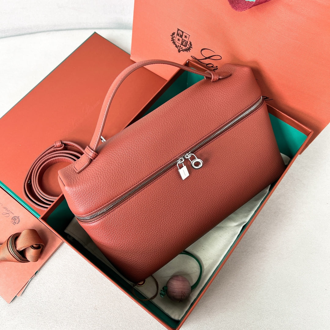 Extra Bag L27 - кирпично-красный, серебристая фурнитура - зернистая телячья кожа Loro Piana Extra Bag L27