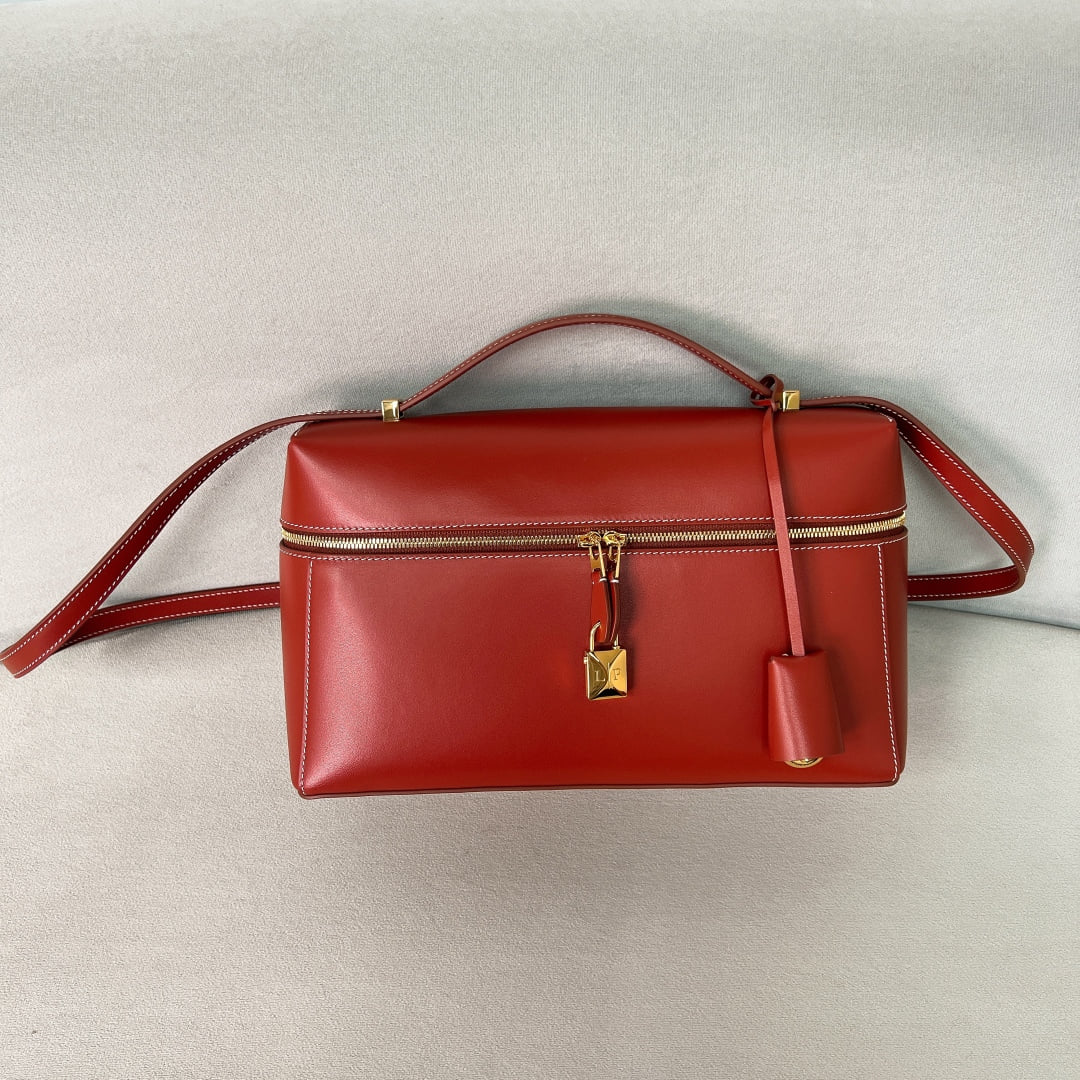 Extra Bag L27 - кирпично-красный, золотистая фурнитура - замша Loro Piana Extra Bag L27