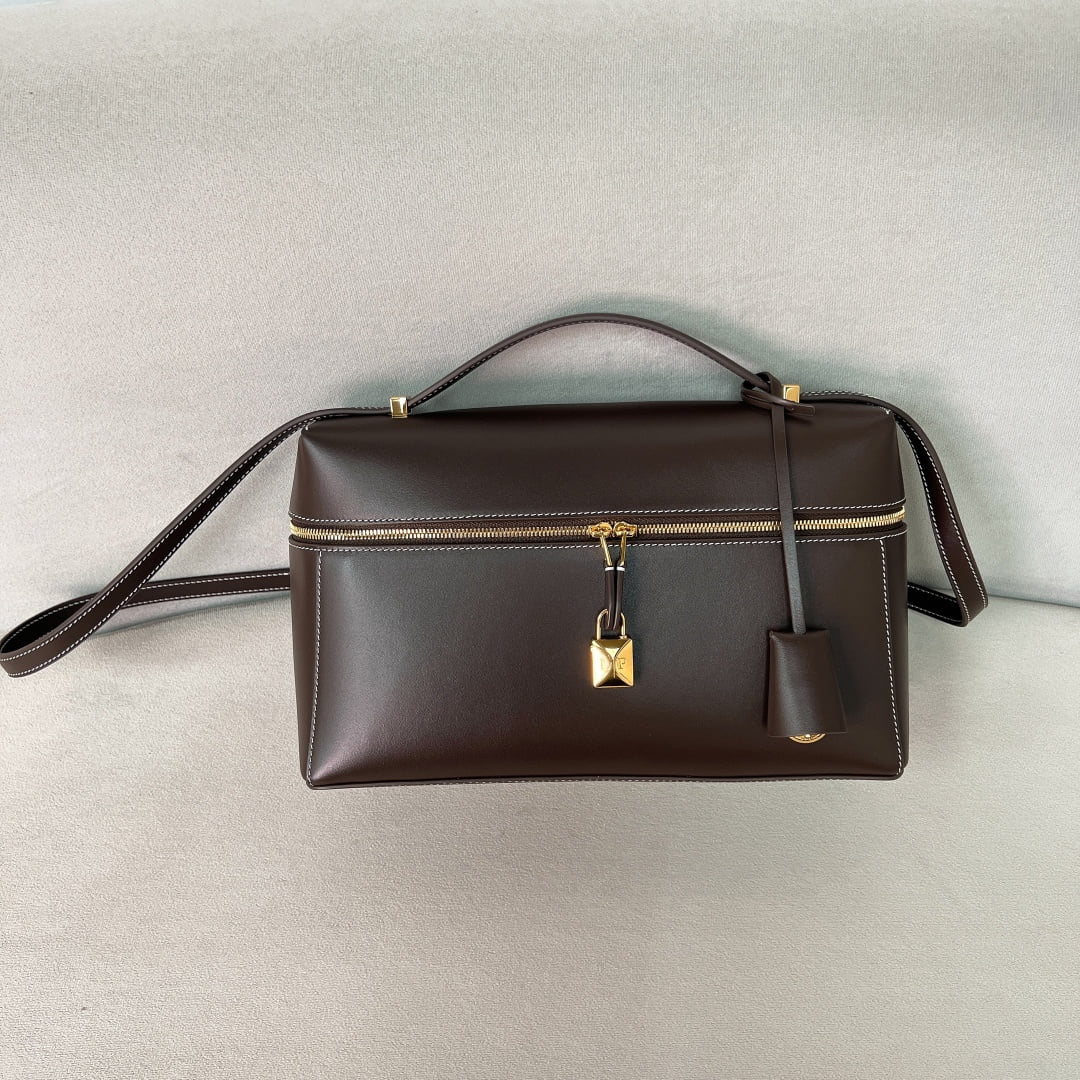Extra Bag L27 - шоколадный, золотистая фурнитура - замша Loro Piana Extra Bag L27