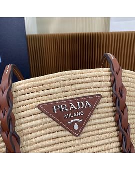 Raffia and leather tote Prada 1BG312.1