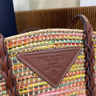 Raffia and leather tote Prada 1BG312