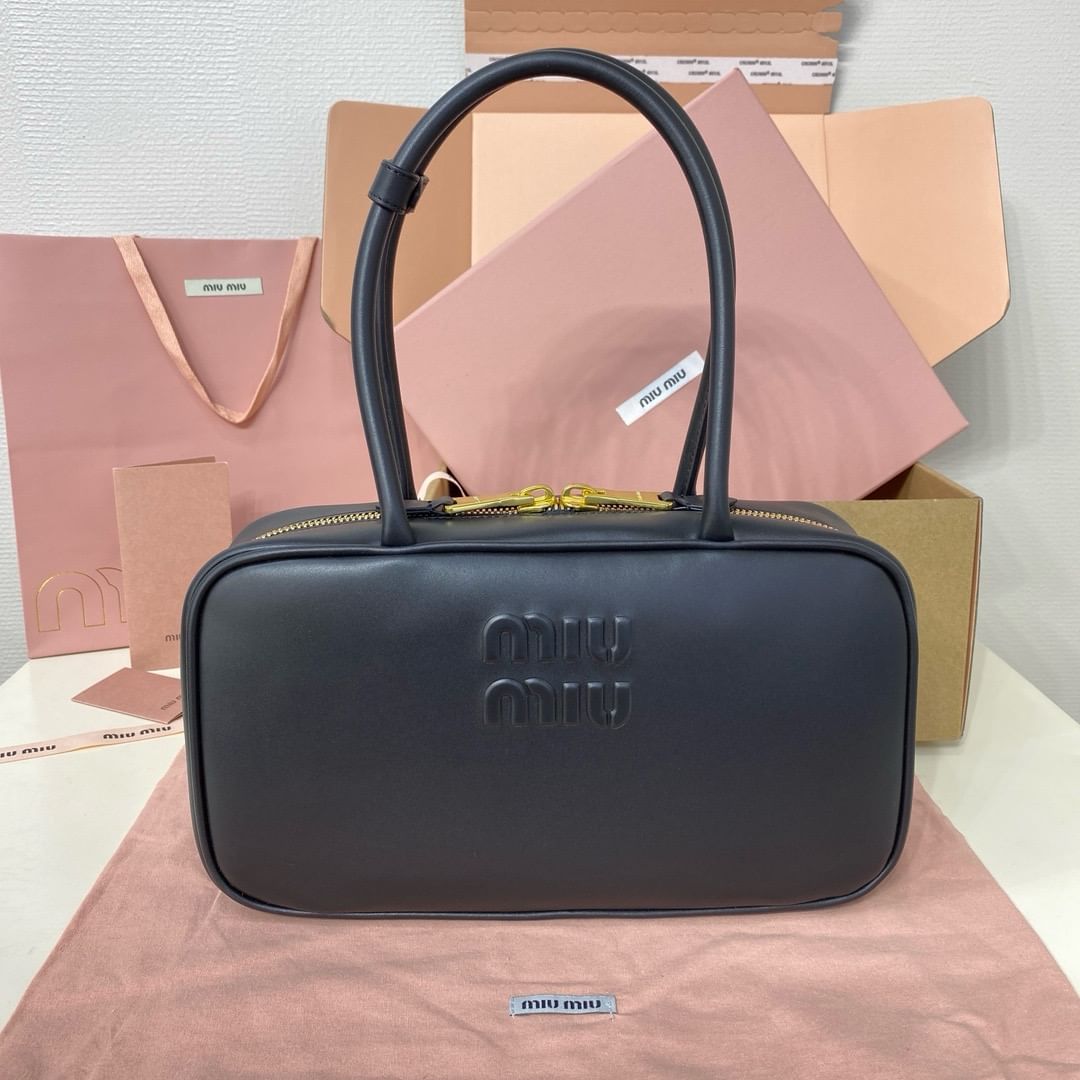 Miu Miu｜ (5BB172 2CRW F0002) Cognac Beau Leather Top-handle Bag | Miu Miu