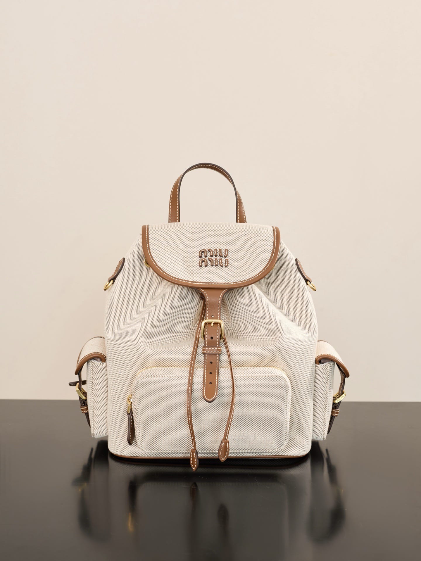 Canvas and leather backpack Miu Miu 5BZ042.1