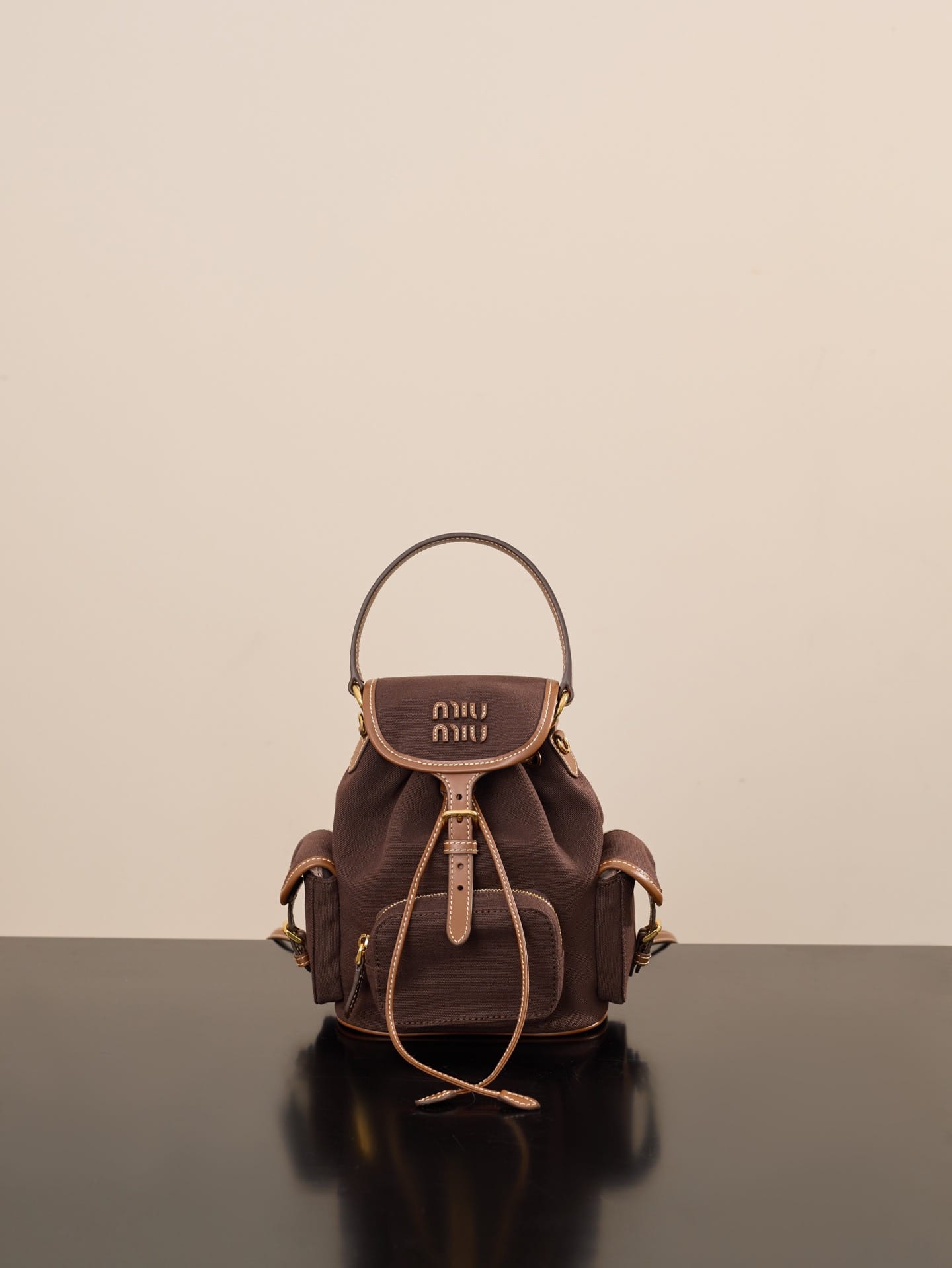Canvas and leather backpack Miu Miu 5BZ043.2