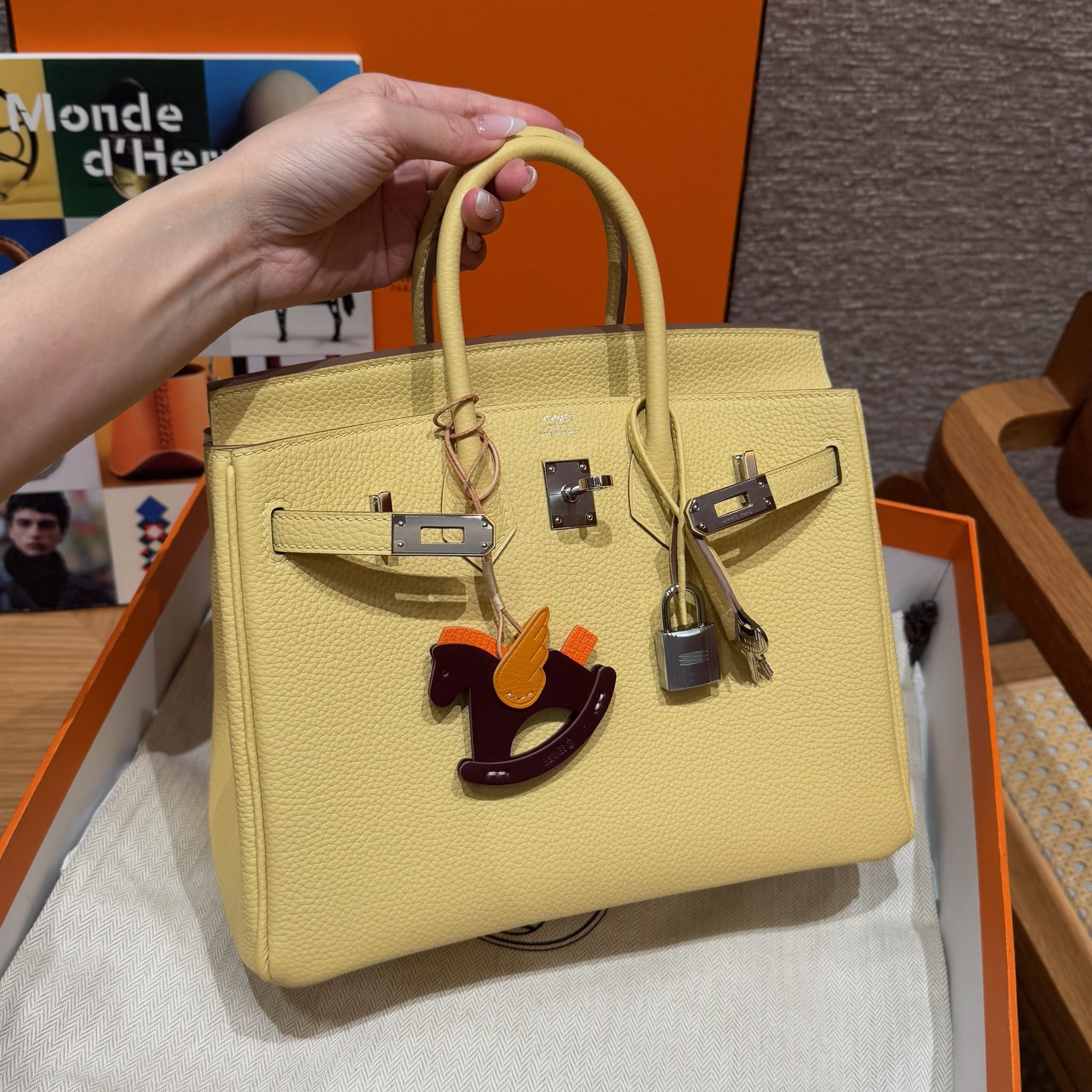 Birkin Hermes Togo i8/Jaune Milton silver