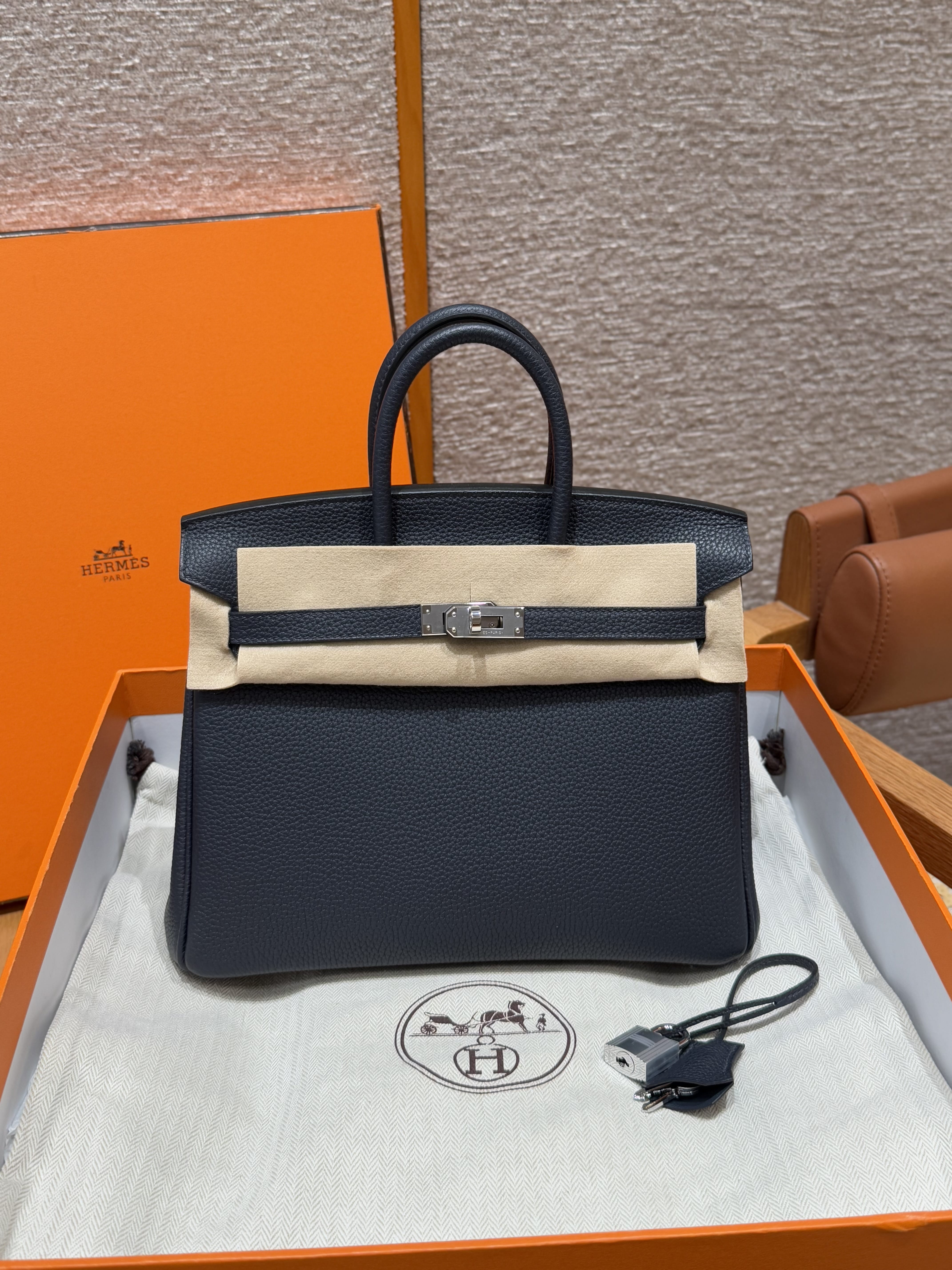 Birkin Hermes Togo 76/Bleu indigo silver