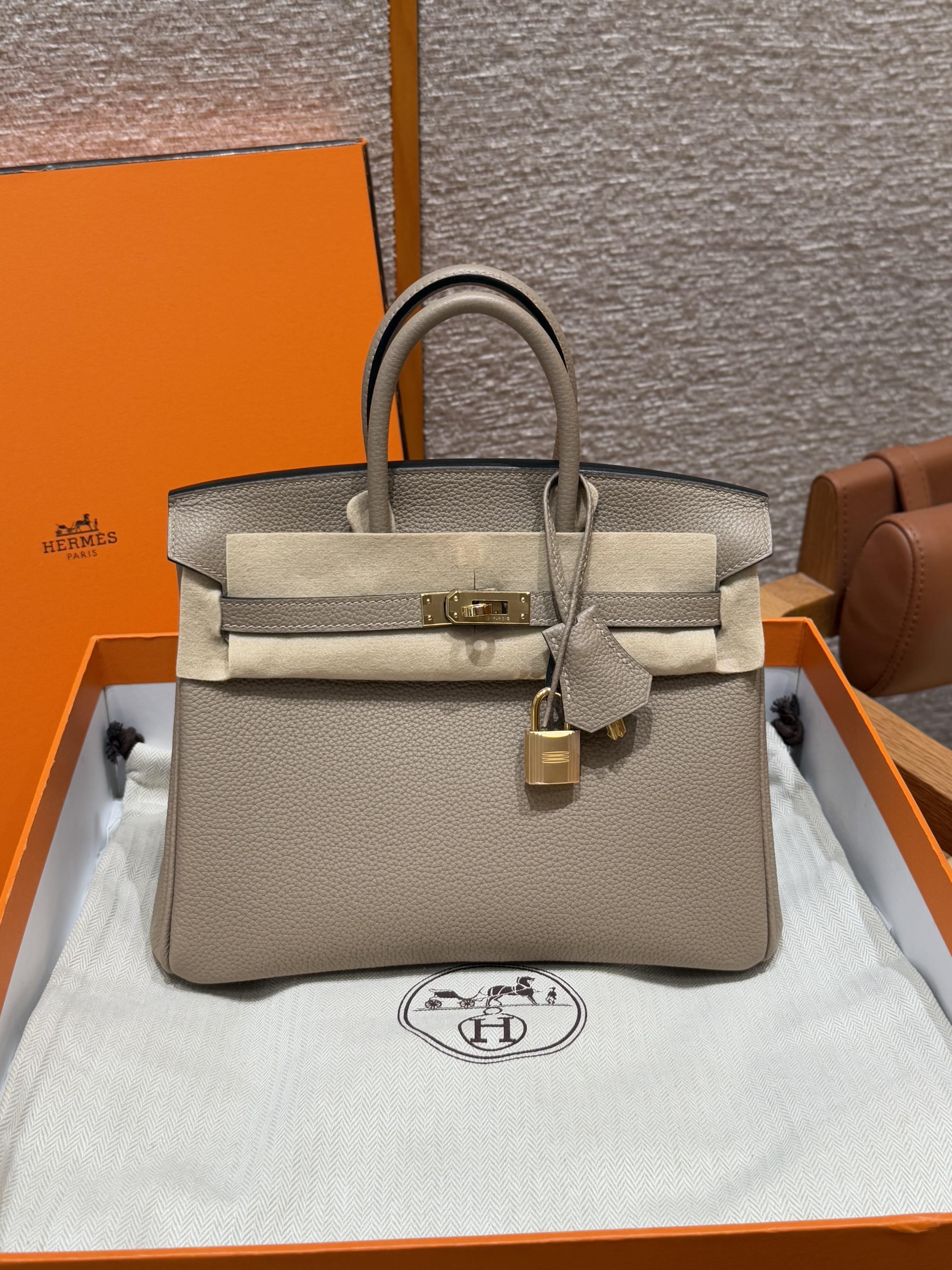 Birkin Hermes Togo 81/Gris tourterlle gold