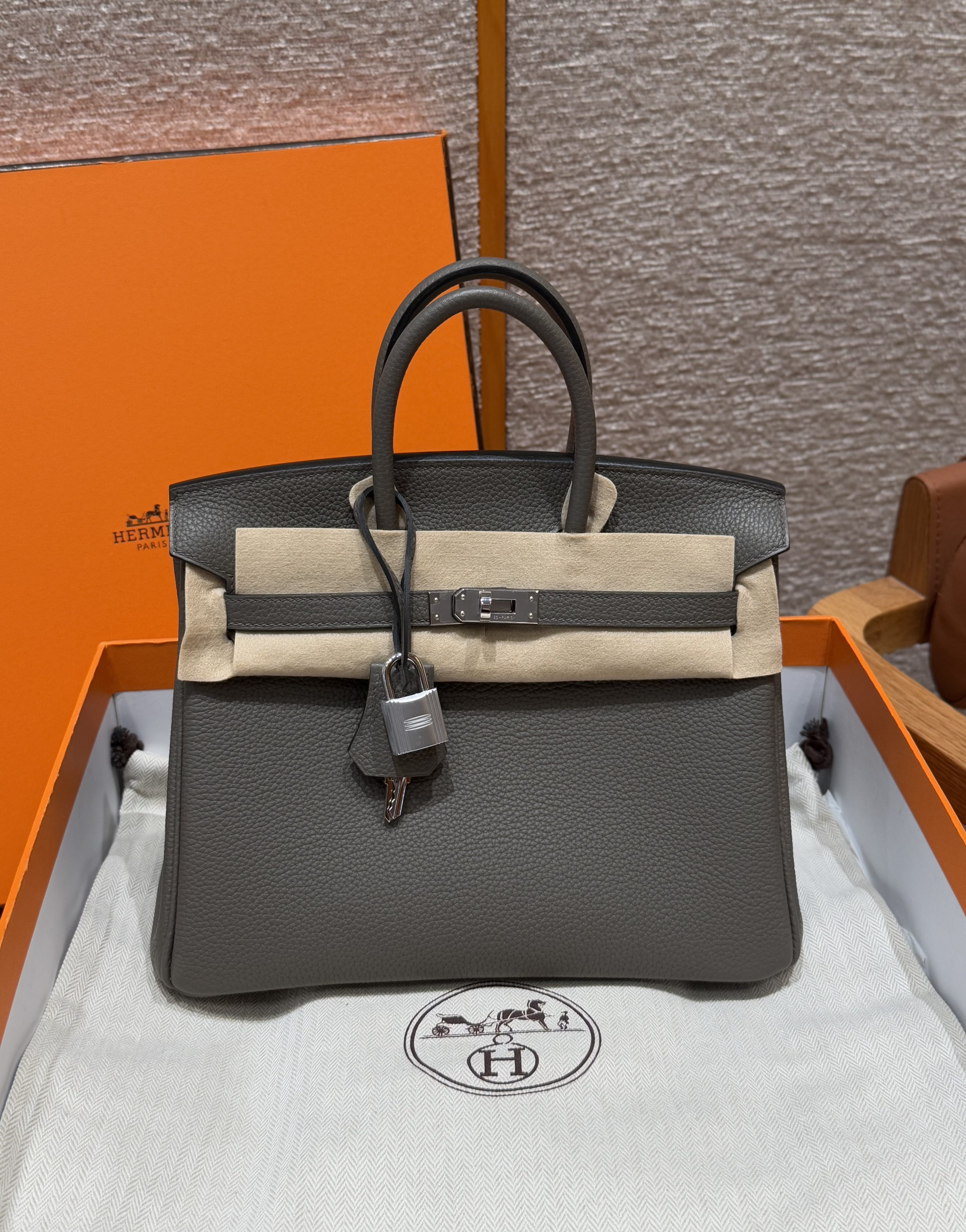 Birkin Hermes Togo 8F/Etain silver