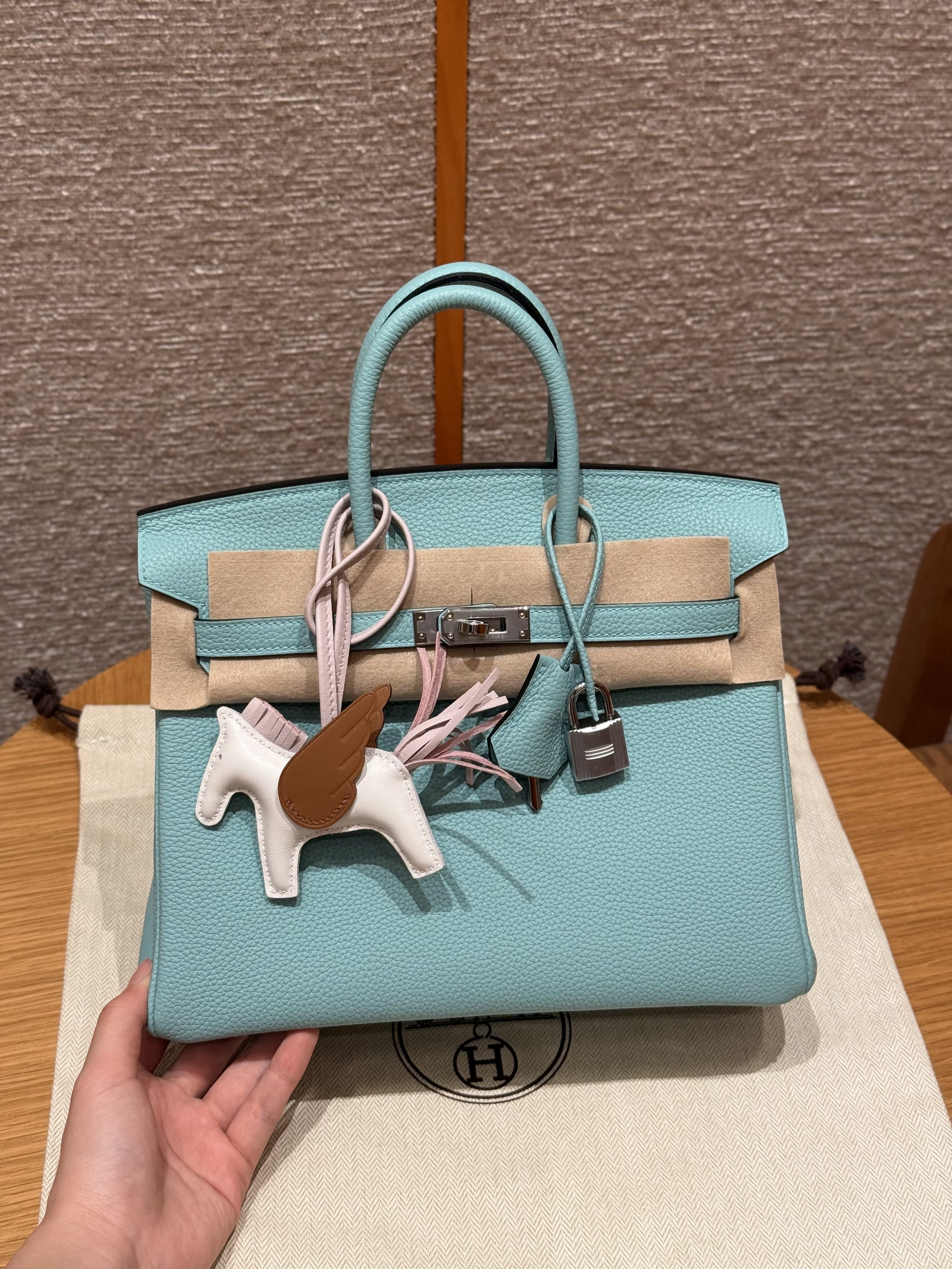Birkin Hermes Togo 3P/Blue atoll silver