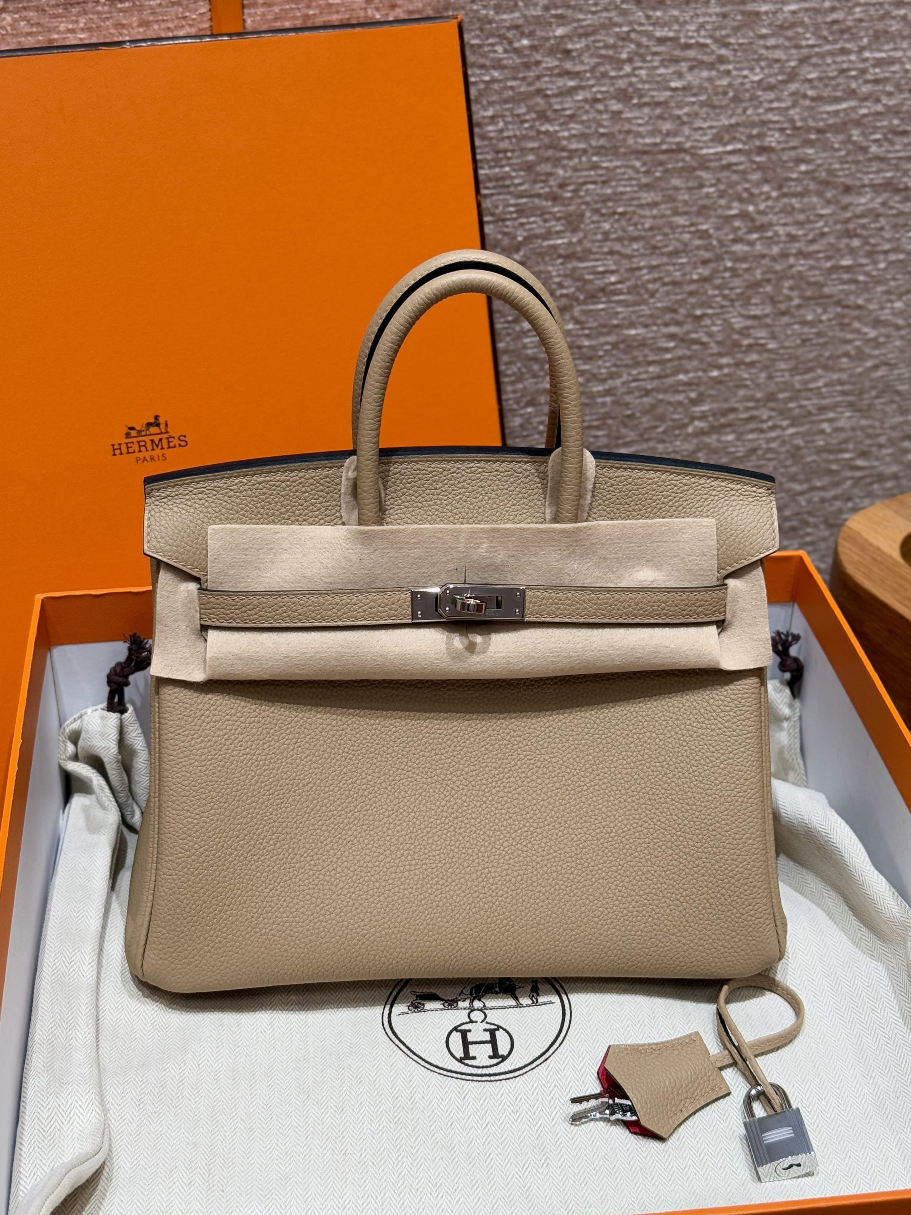 Birkin Hermes Togo S2/Trench/i6/Rose extreme silver