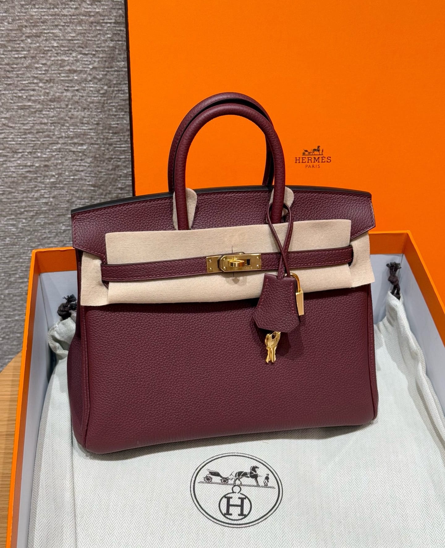 Birkin Hermes Togo 55/Rouge H gold