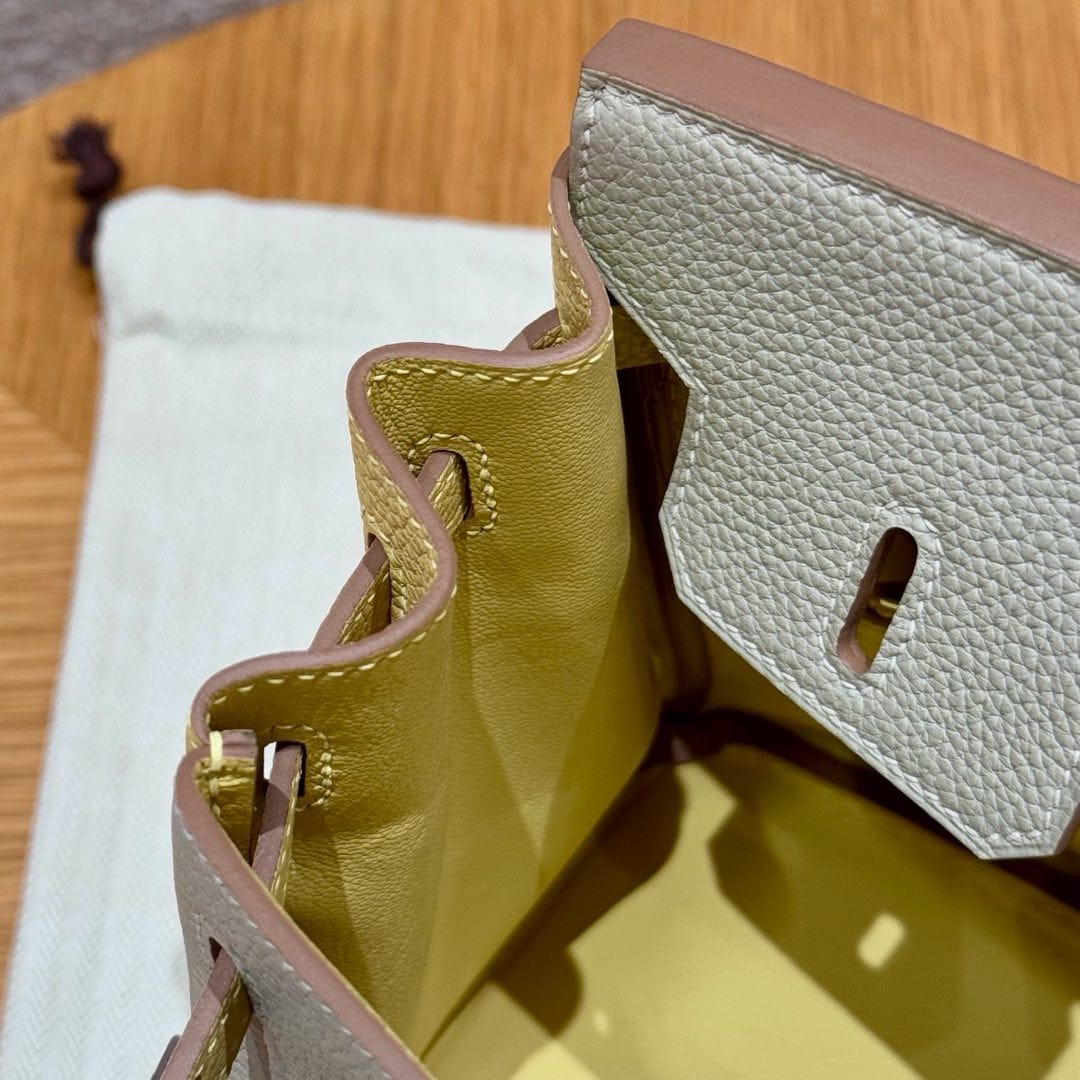 Birkin Hermes Togo 80/Gris Perle/1Z/Jaune Poussin silver