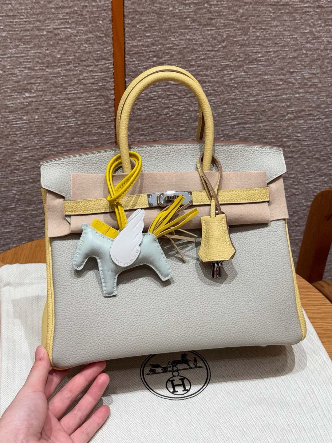 Birkin Hermes Togo 80/Gris Perle/1Z/Jaune Poussin silver