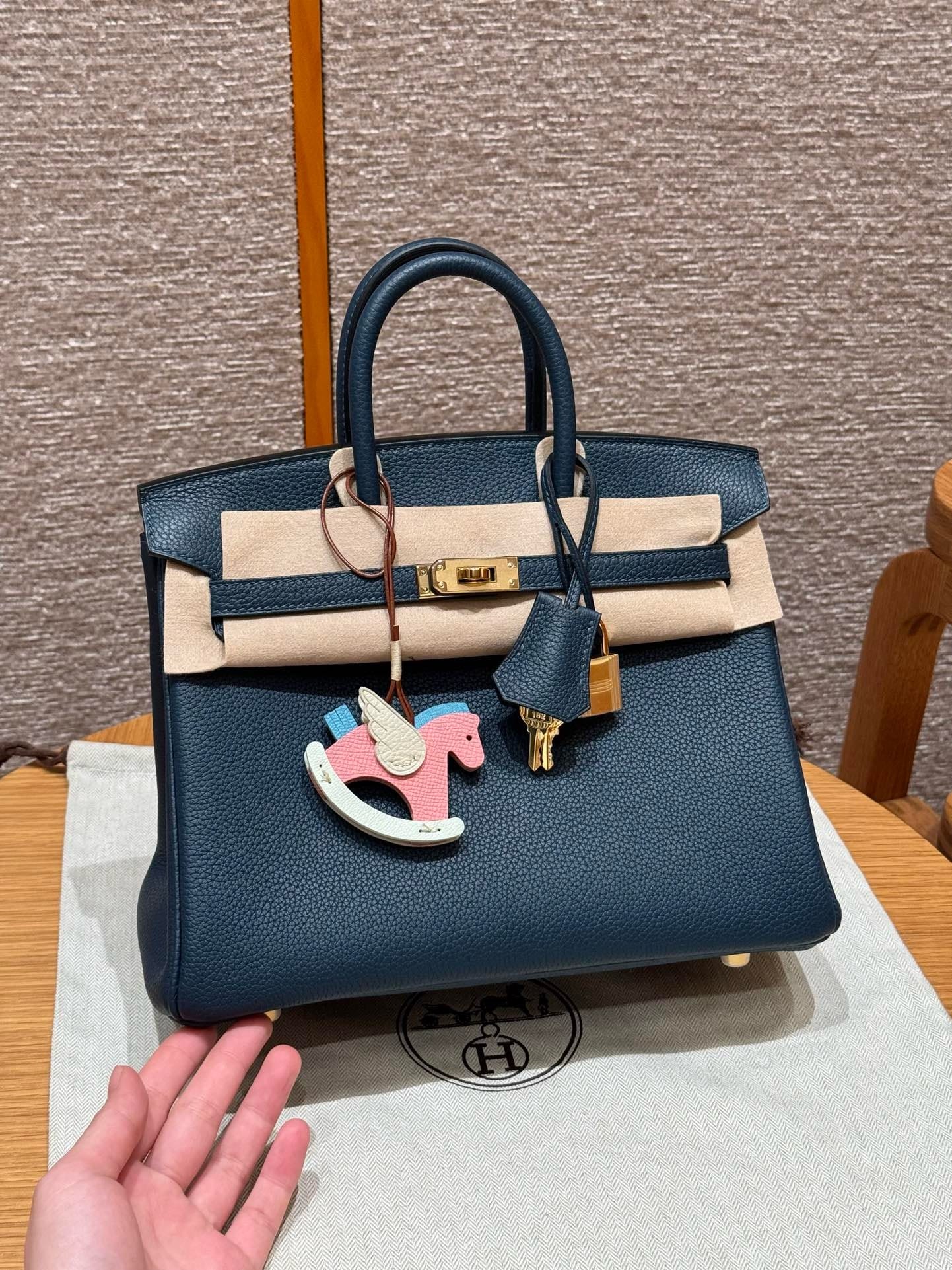 Birkin Hermes Togo 7p/Blue presse gold