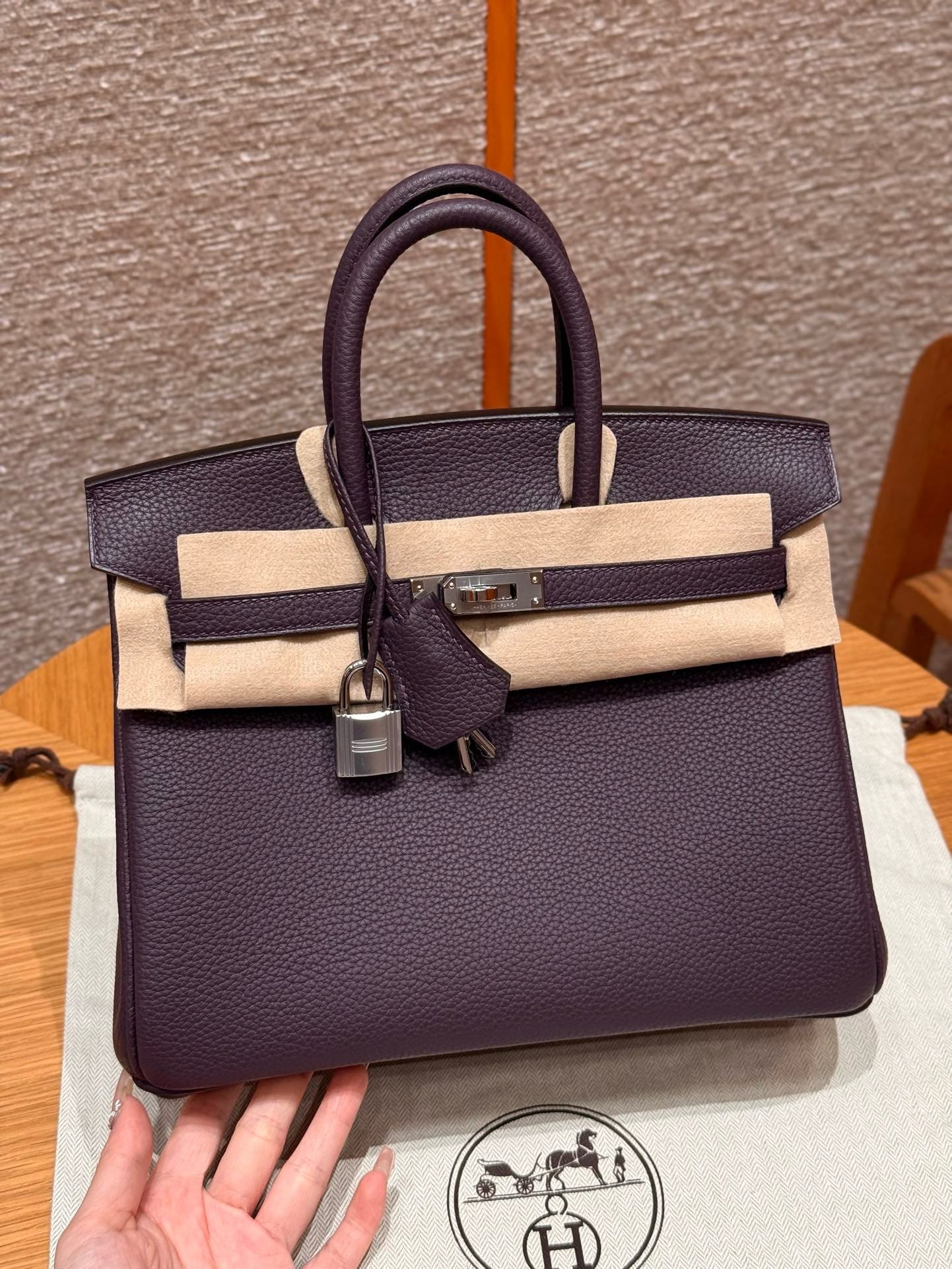 Birkin Hermes Togo 59/Raisin silver