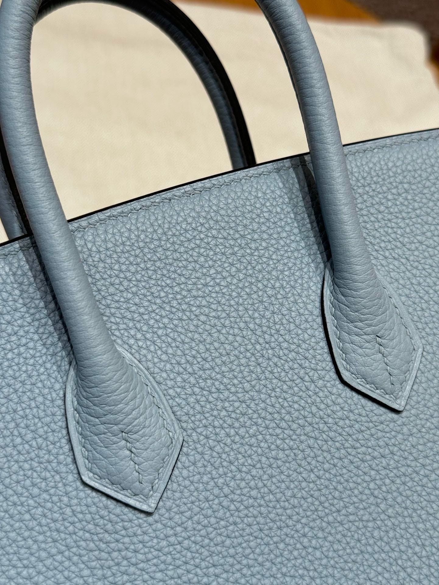 Birkin Hermes Togo J7/Blue lin and DO/Beige de Weimar sliver