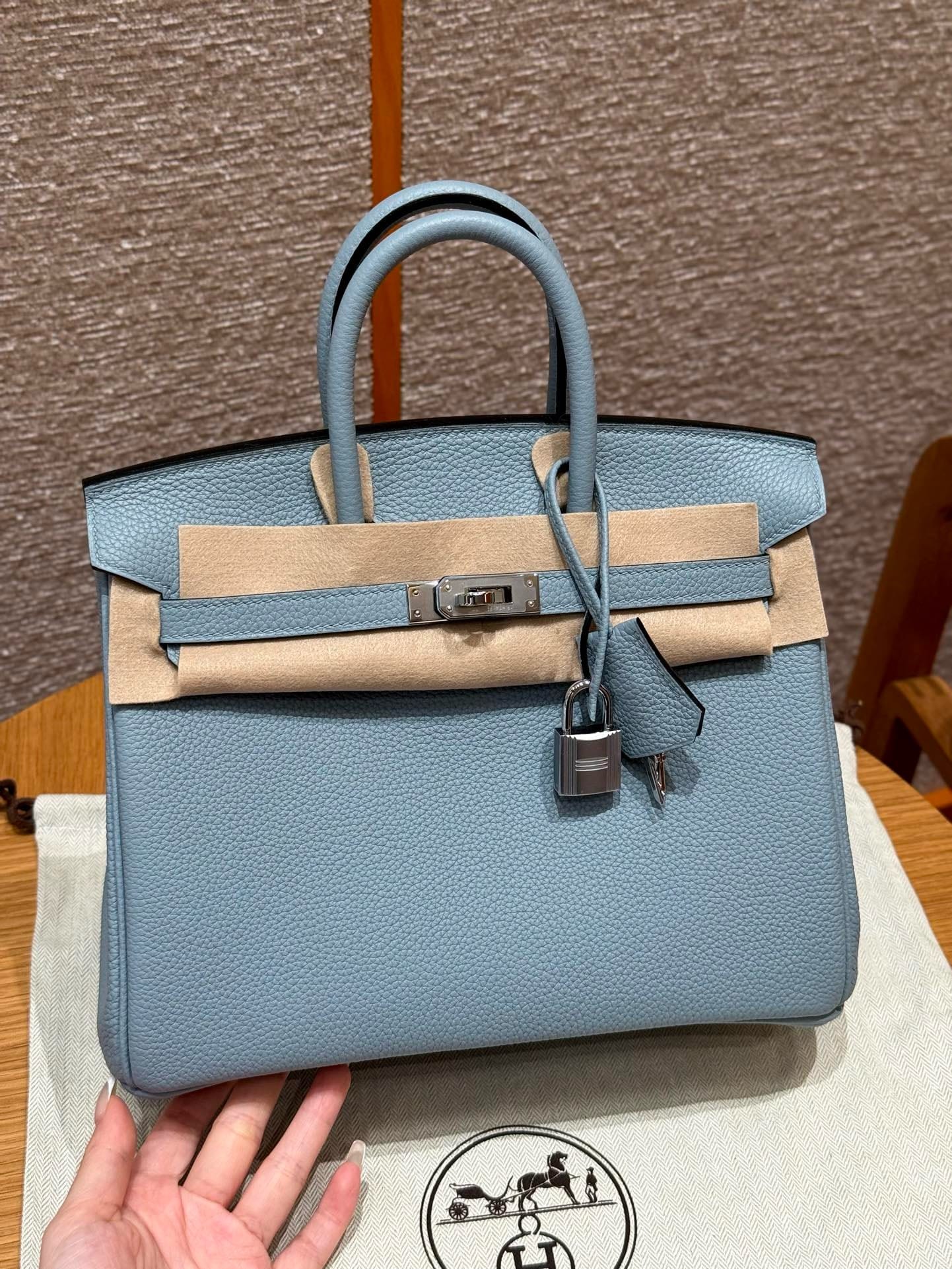 Birkin Hermes Togo J7/Blue lin and DO/Beige de Weimar sliver