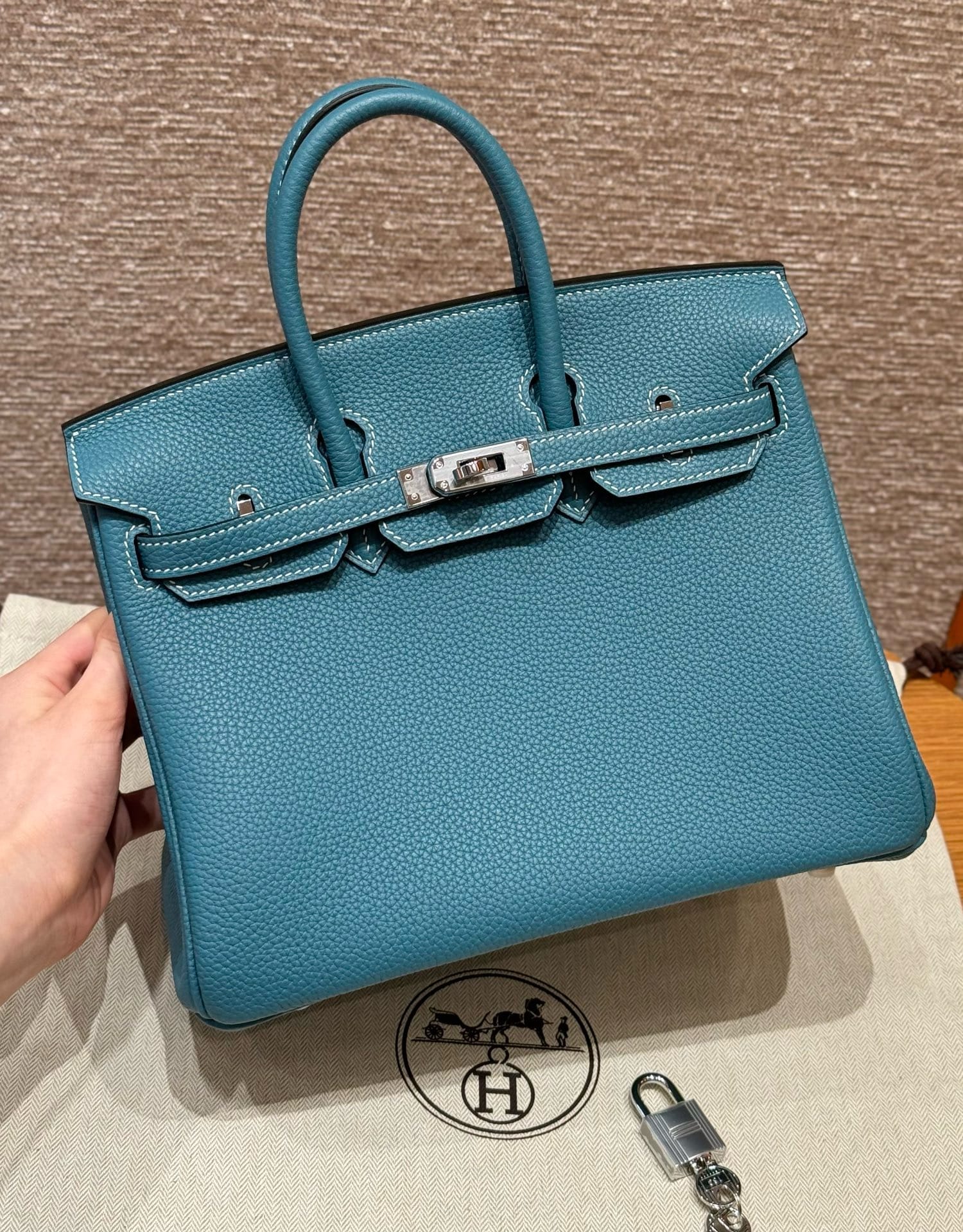 Birkin Hermes Togo 45/Blue Jean silver