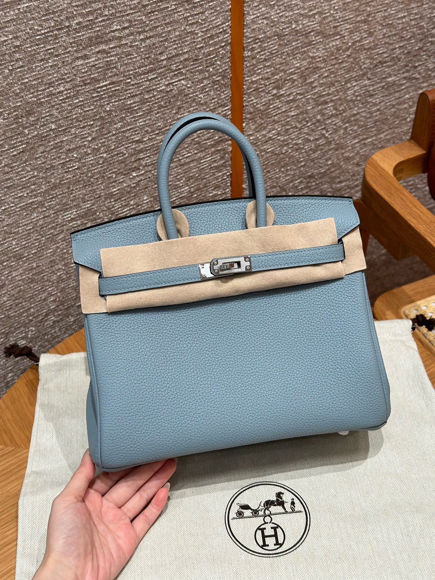 Birkin Hermes Togo J7/Blue lin sliver