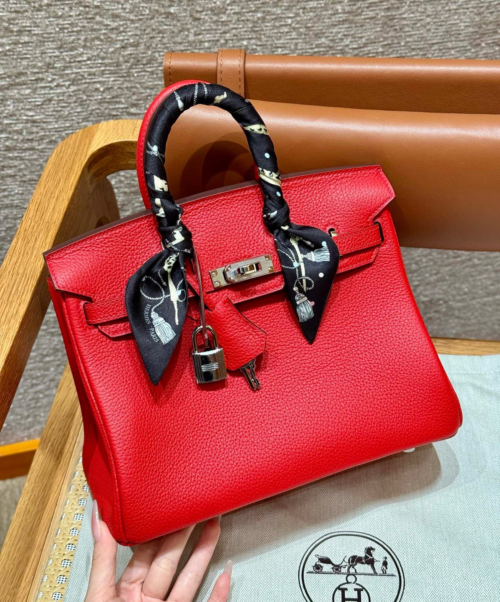 Birkin Hermes Togo 5/Rouge casaque silver