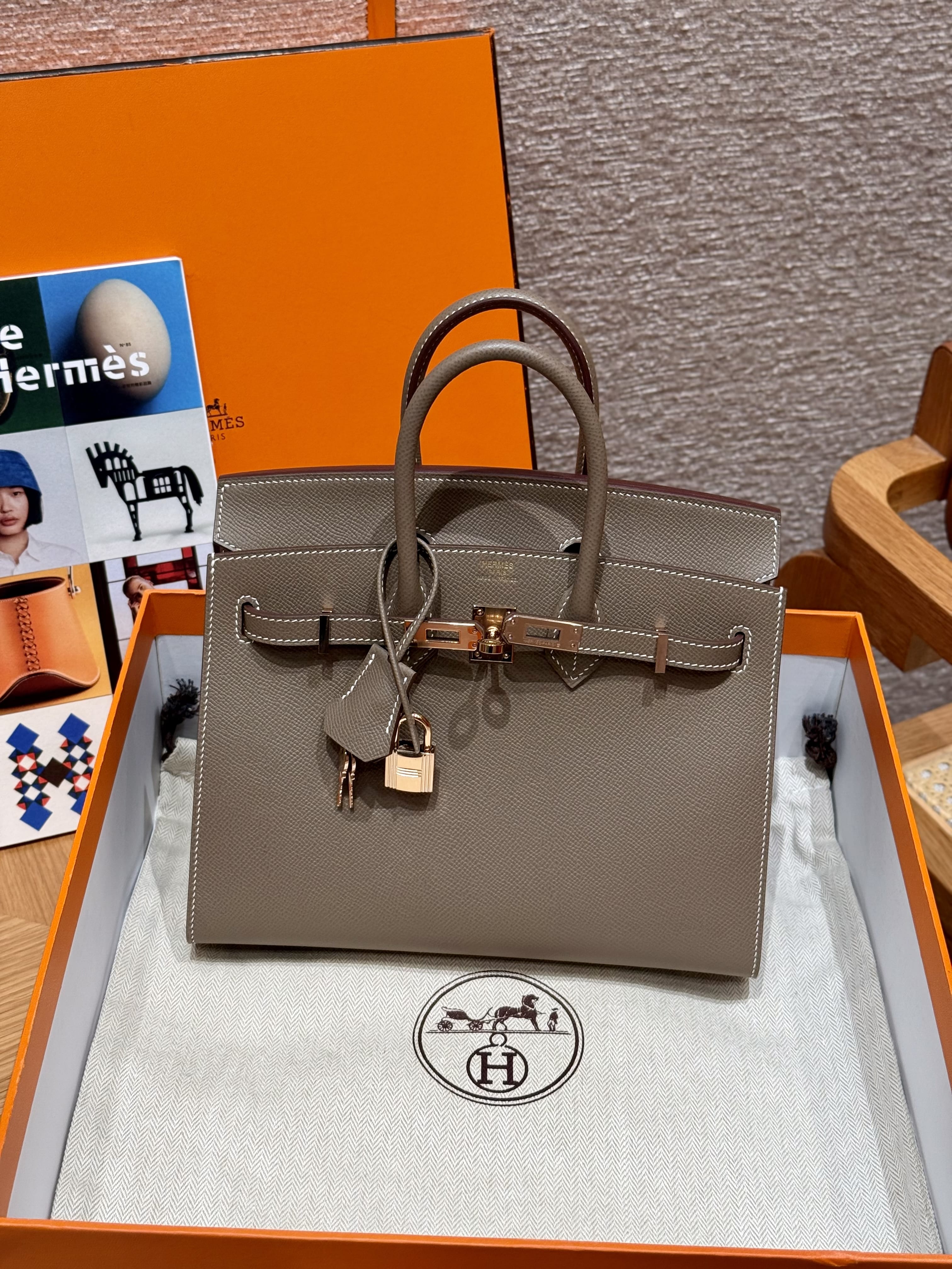 Birkin Hermes Epsom 18/Etoupe Rose gold