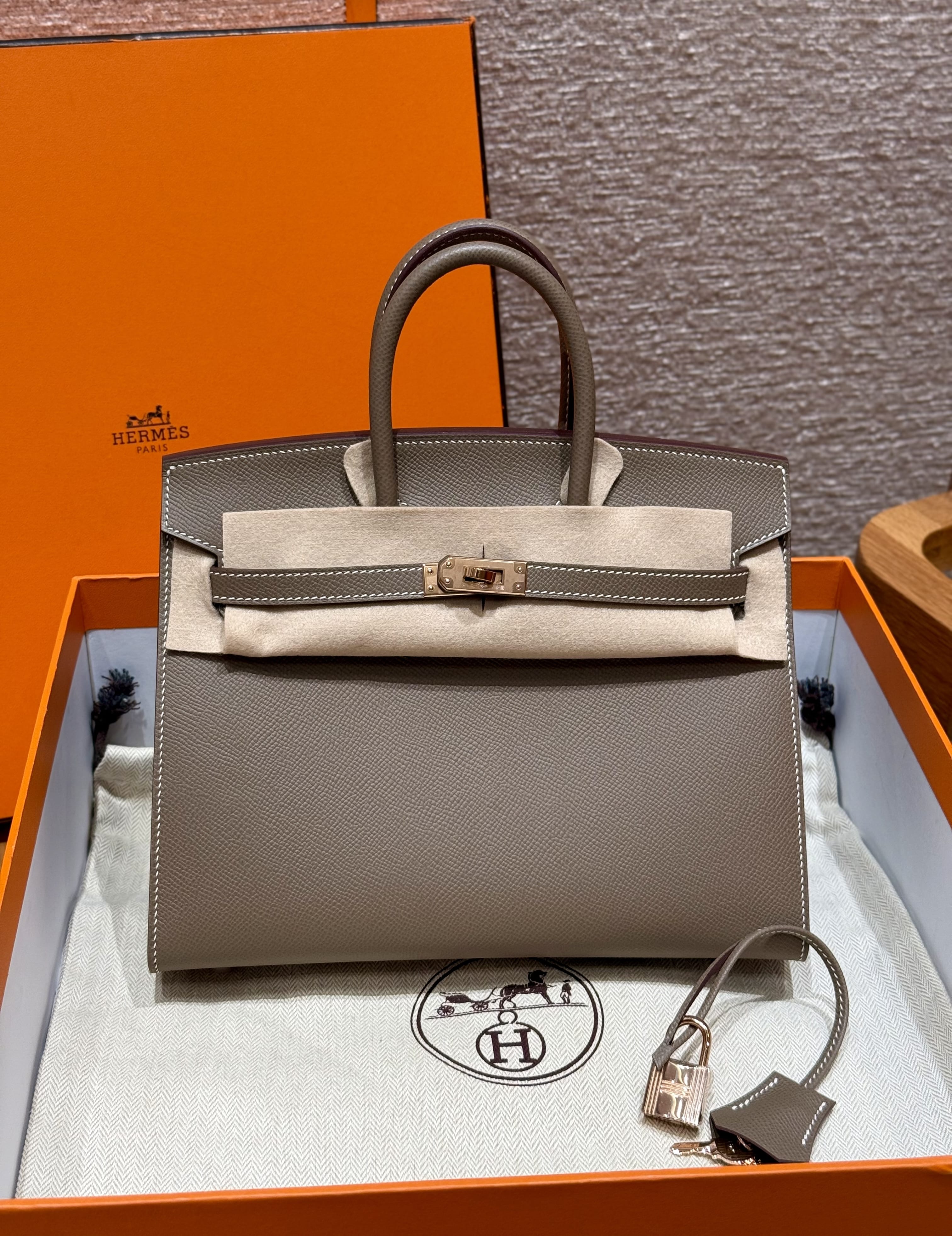 Birkin Hermes Epsom 18/Etoupe Rose gold