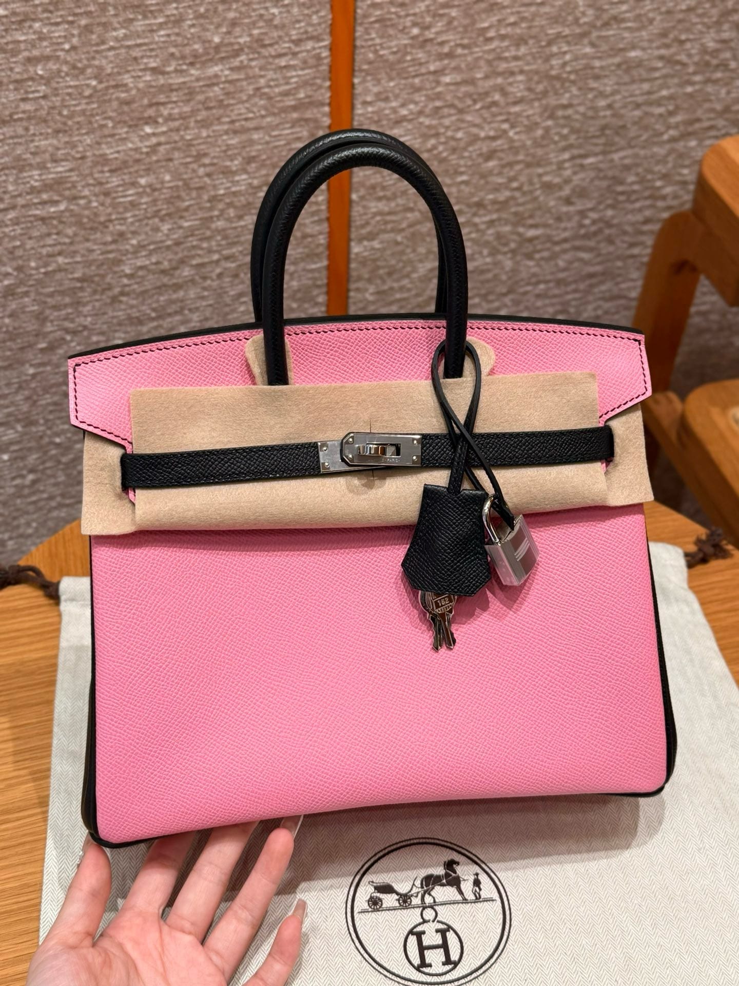 Birkin Hermes Epsom 5p/Pink and 89/noir silver