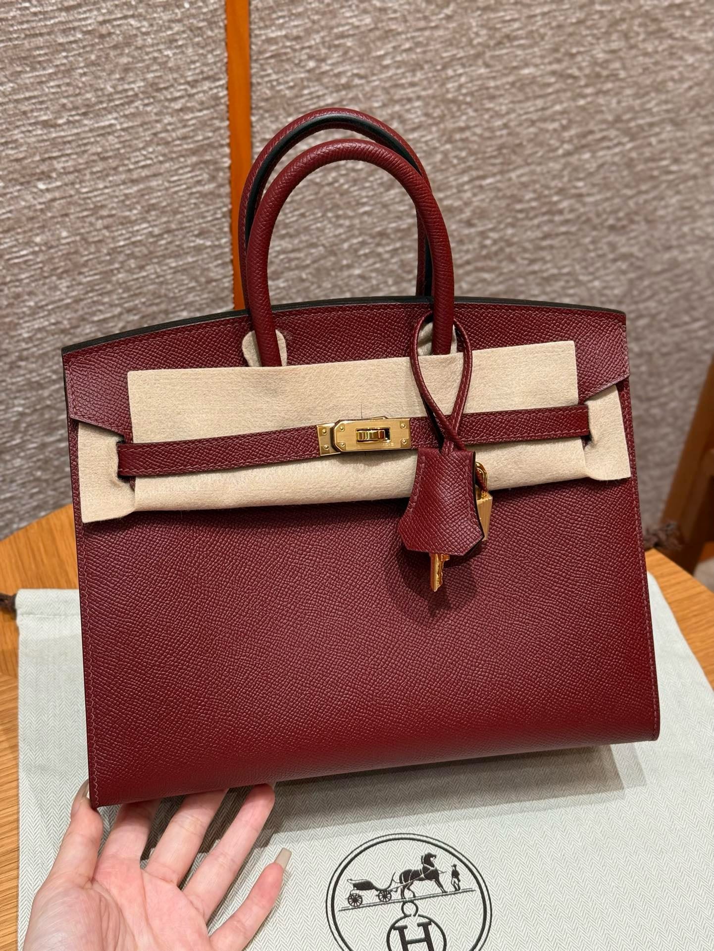 Birkin Hermes Epsom 55/Rouge H gold