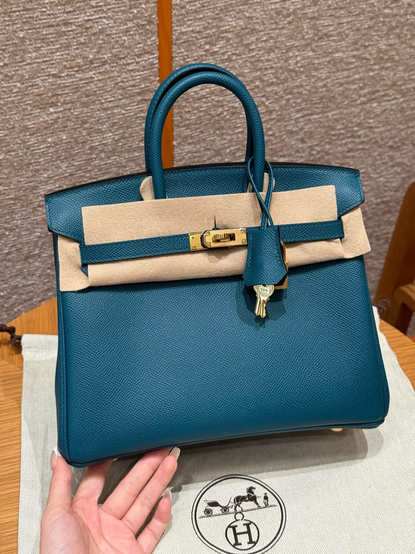 Birkin Hermes Epsom W0/Vert Bosphore gold