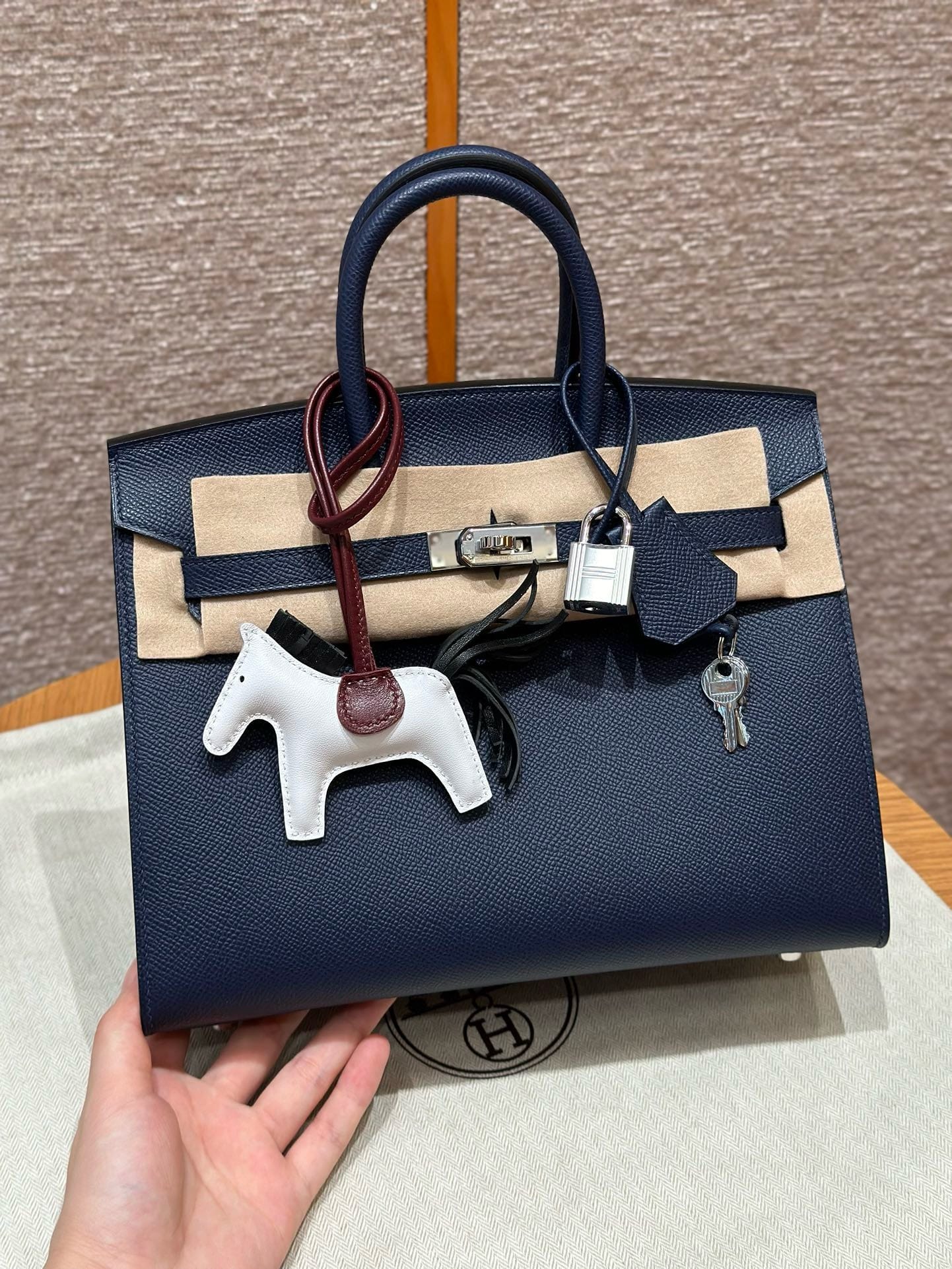 Birkin Hermes Epsom 73/Blue saphir silver