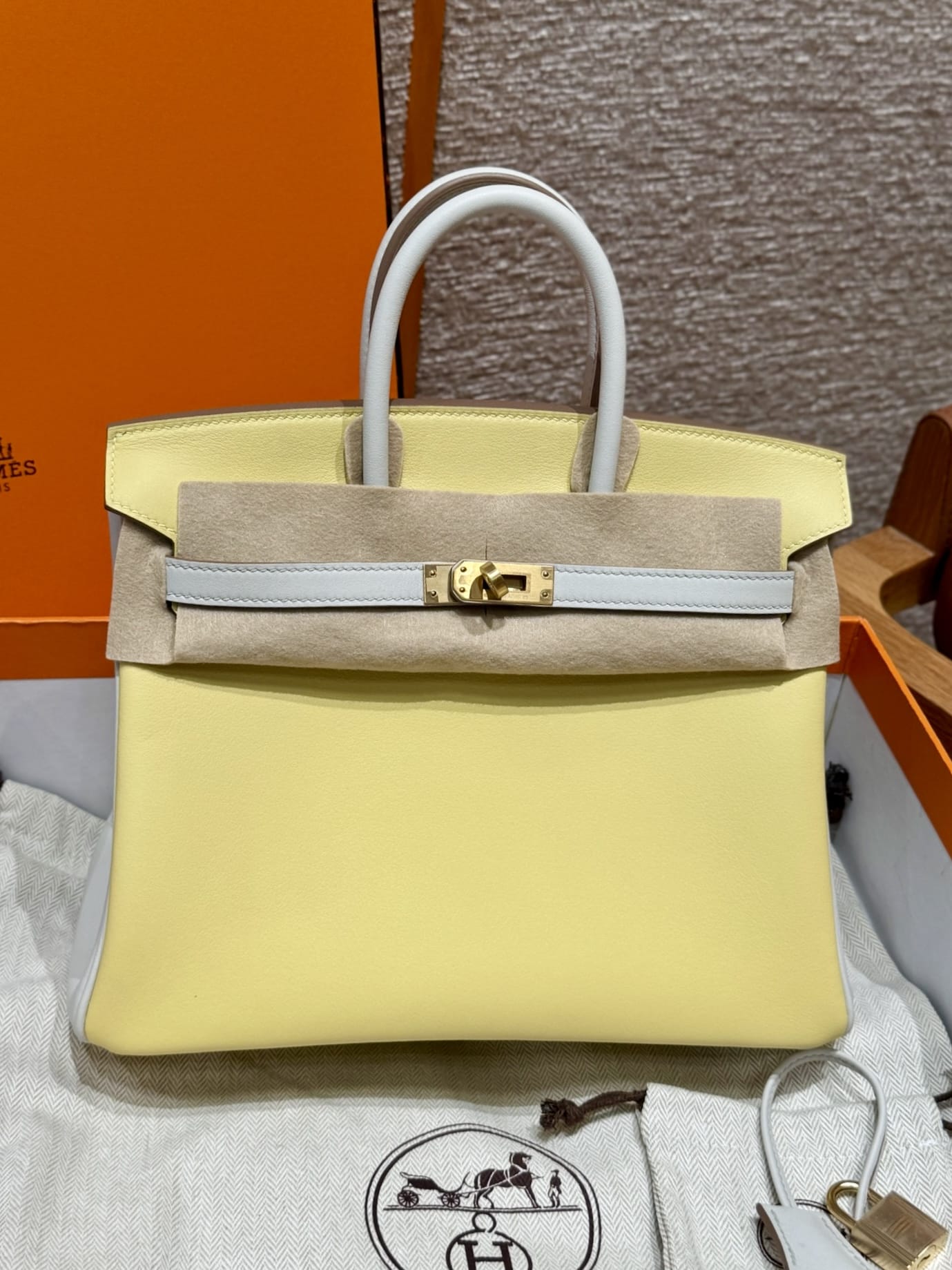 Birkin Hermes Swift 1Z/Jaune Poussin/80/Girs Perle gold