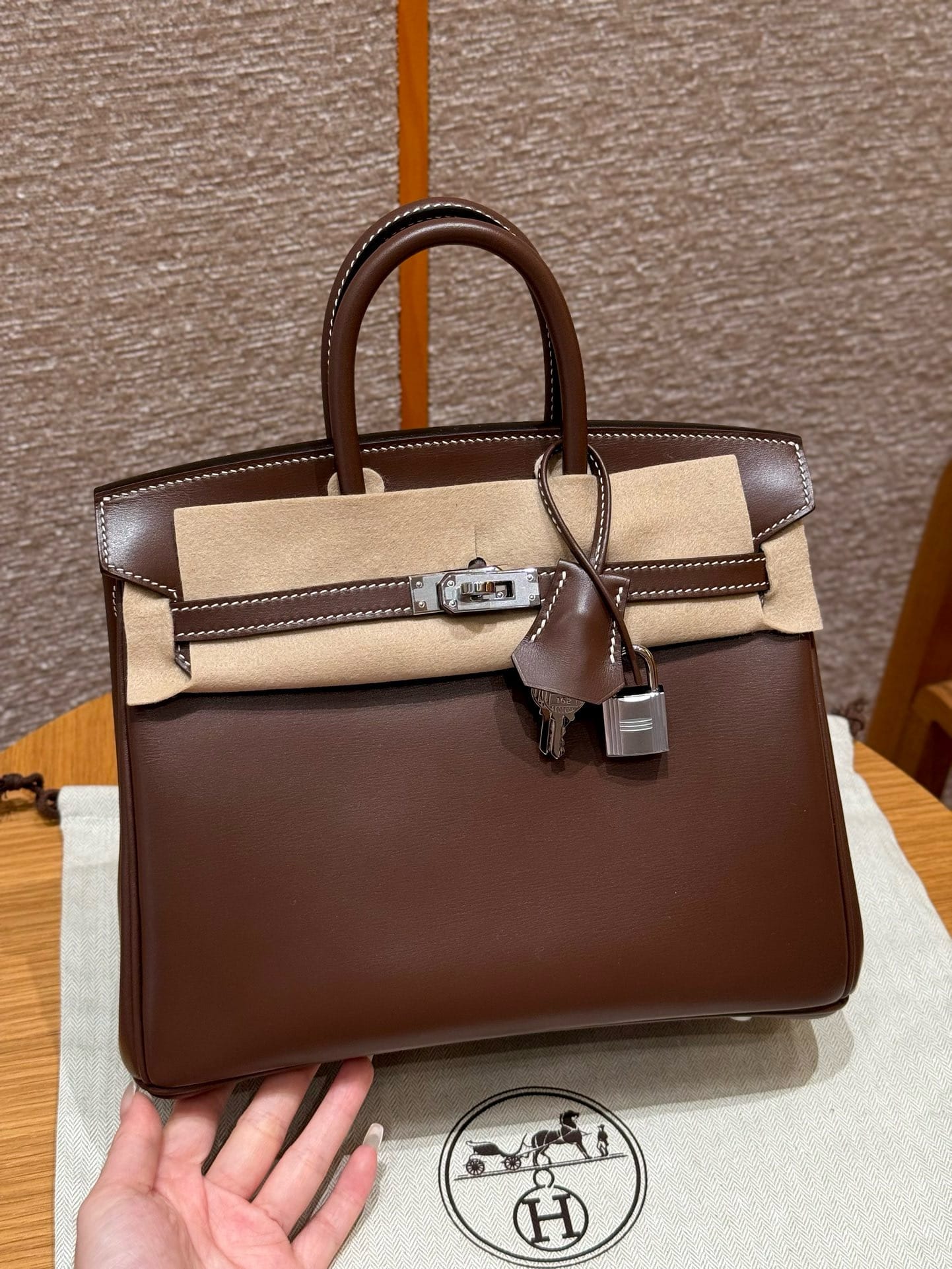 Birkin Hermes Box 47/chocolate silver