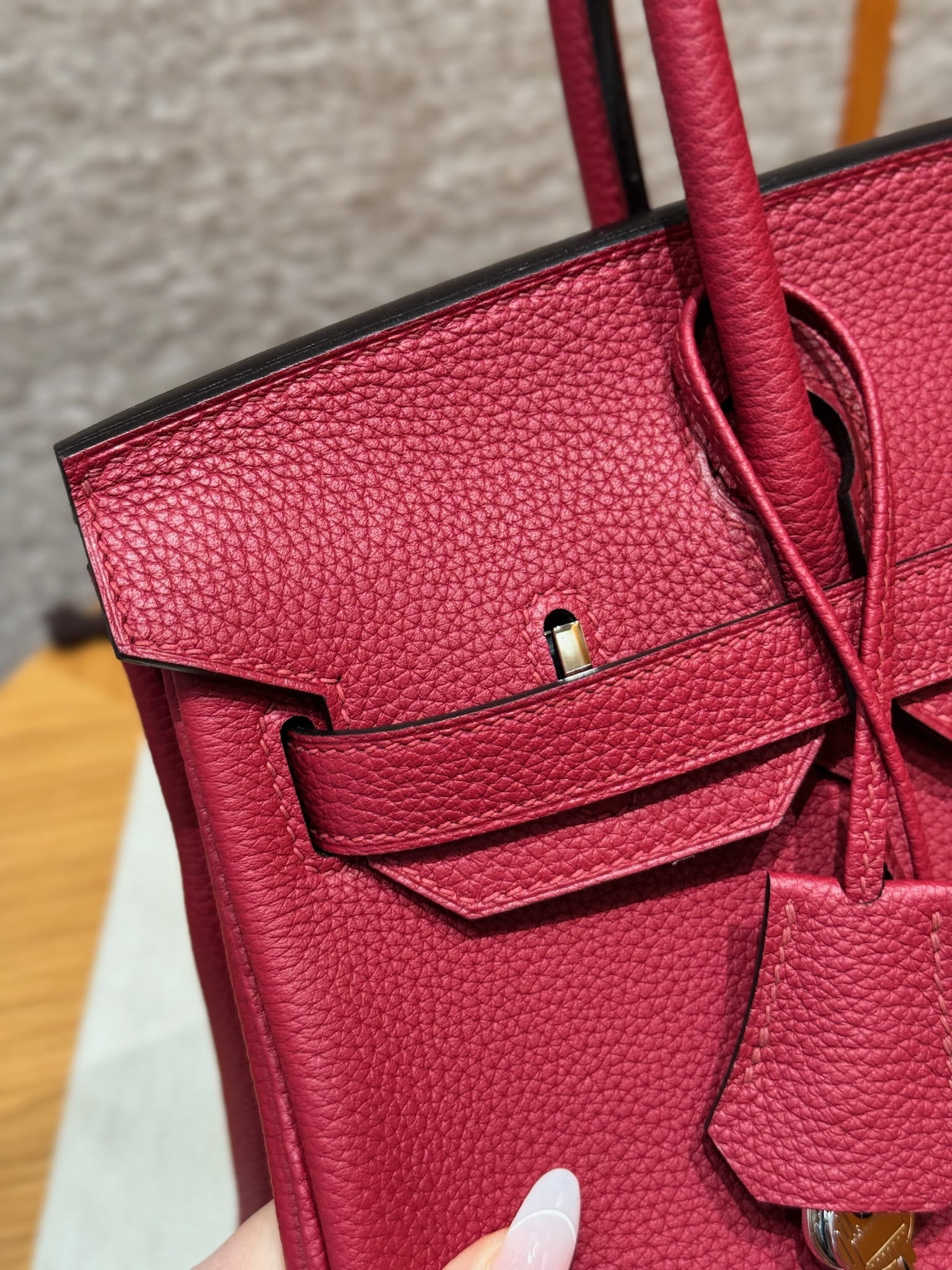 Birkin Hermes Togo K1/Rouge grenat silver