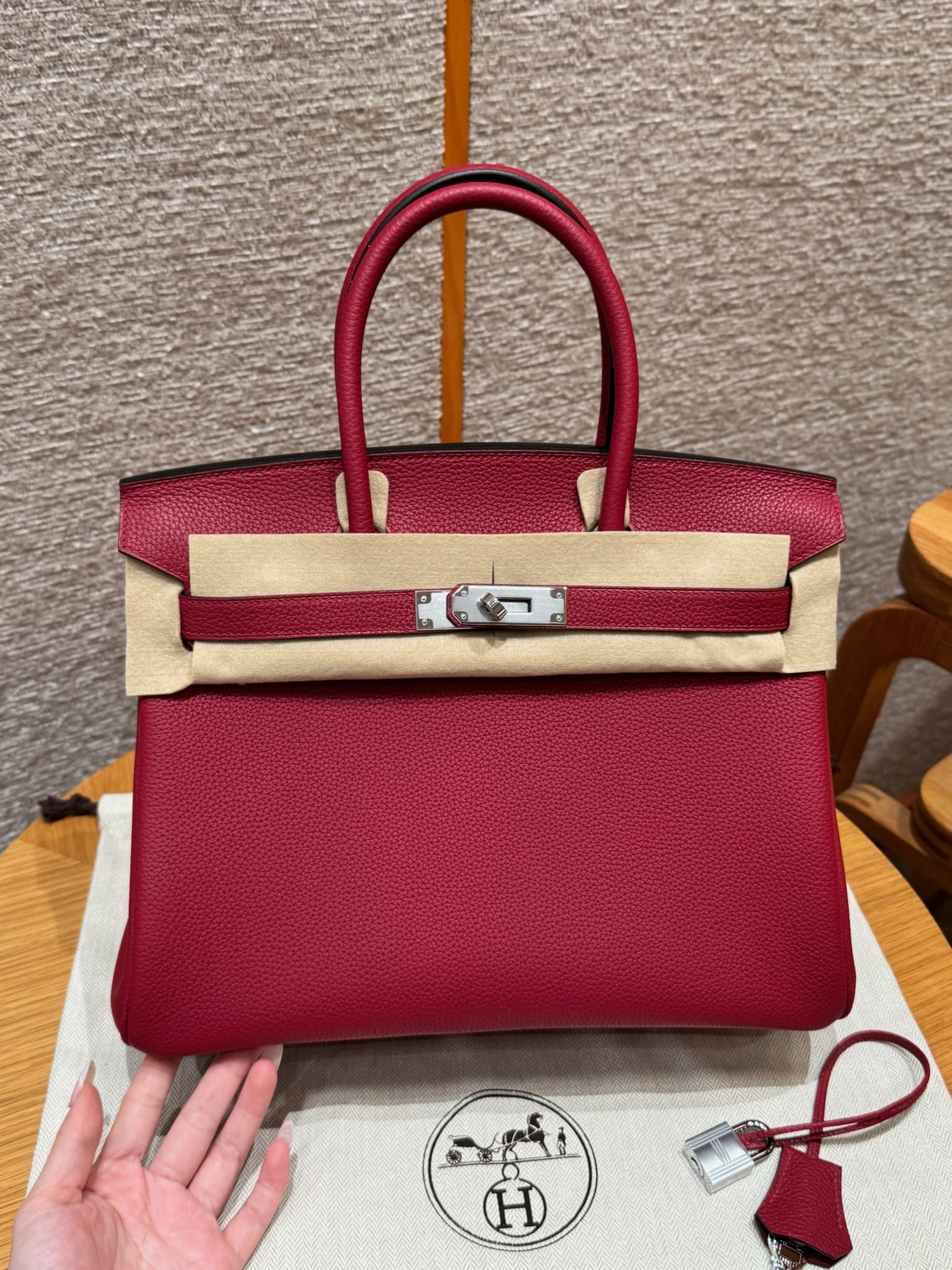Birkin Hermes Togo K1/Rouge grenat silver