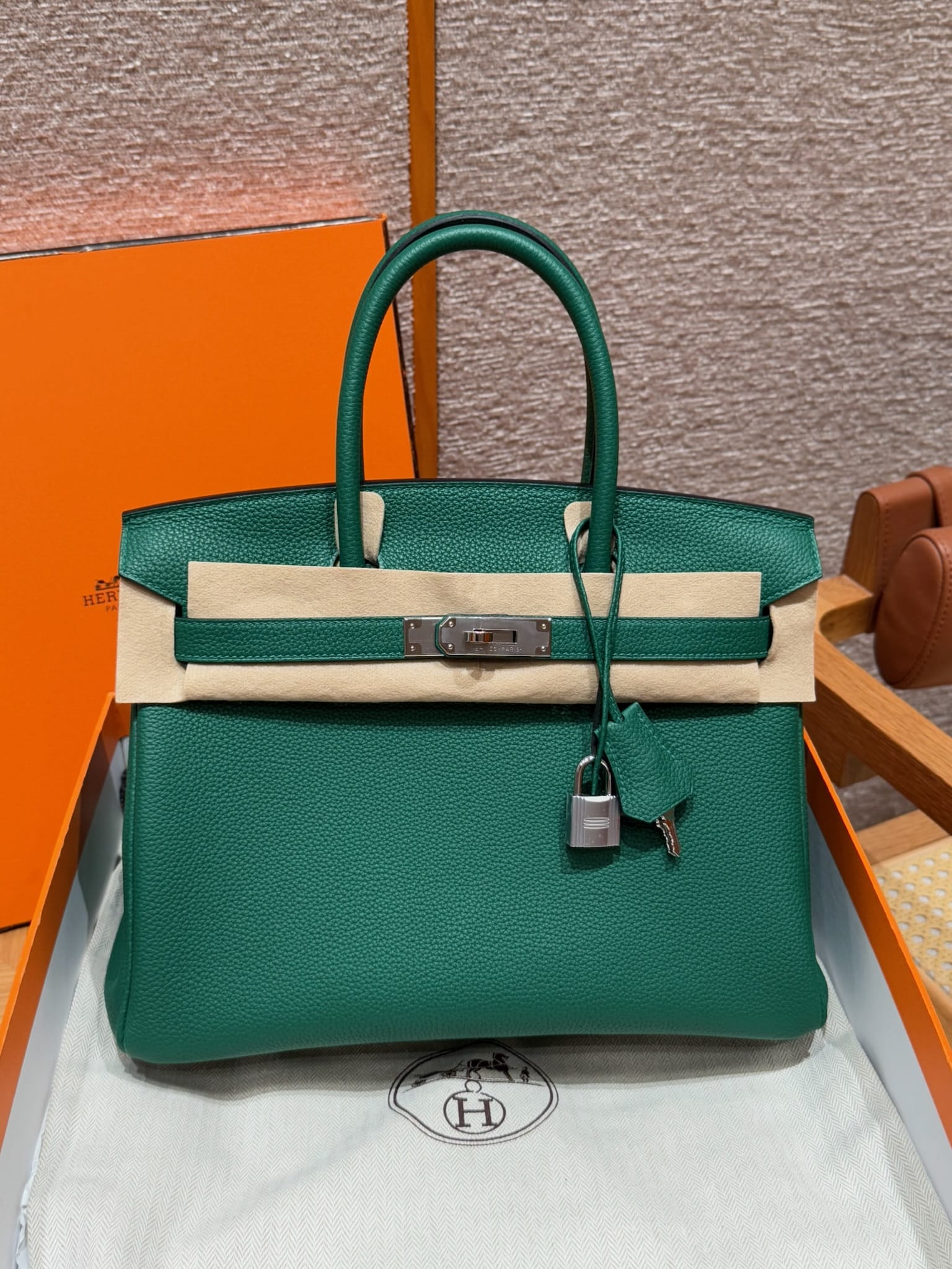 Birkin Hermes Togo U4/Vert vertigo silver