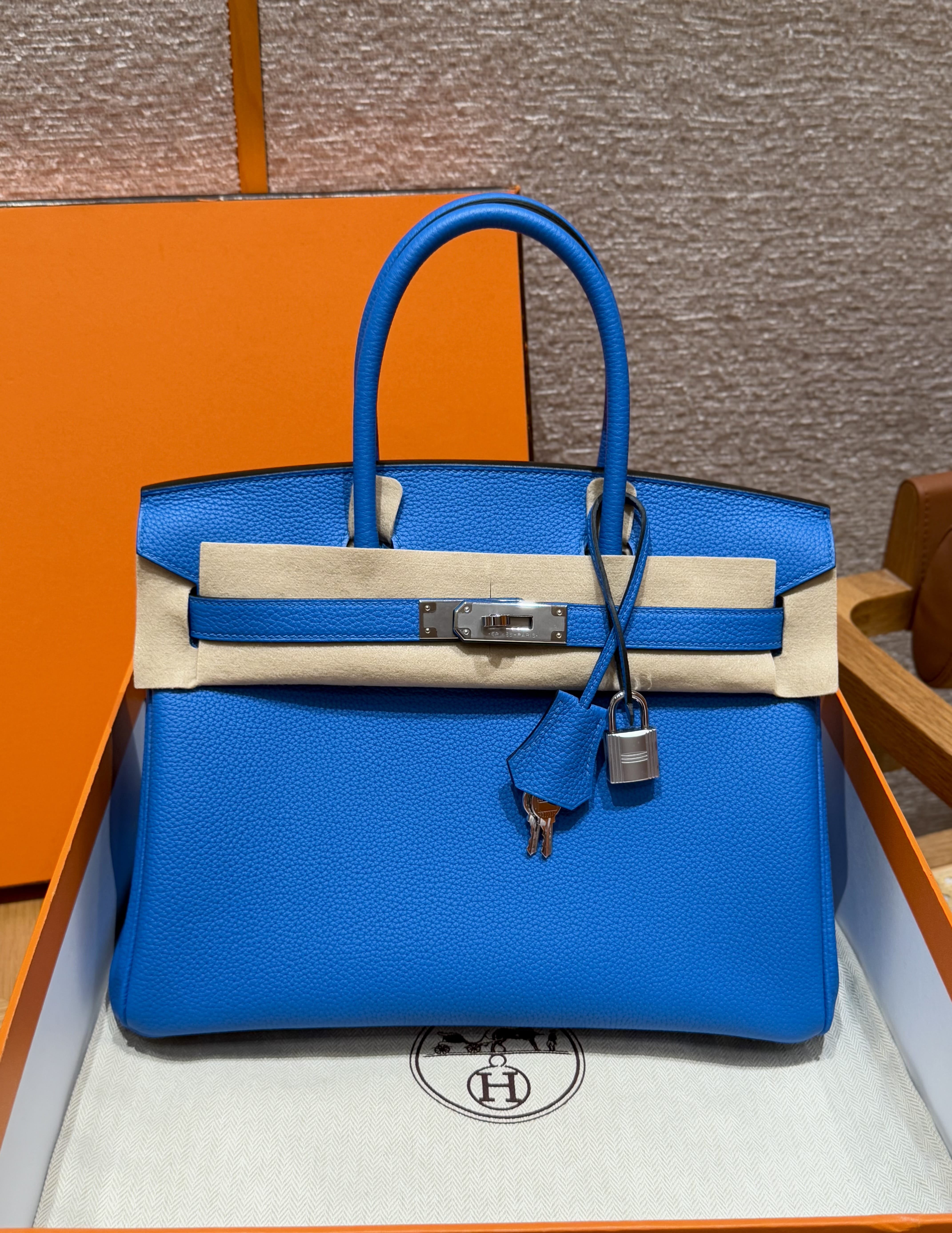 Birkin Hermes Togo 17/Blue zalige silver