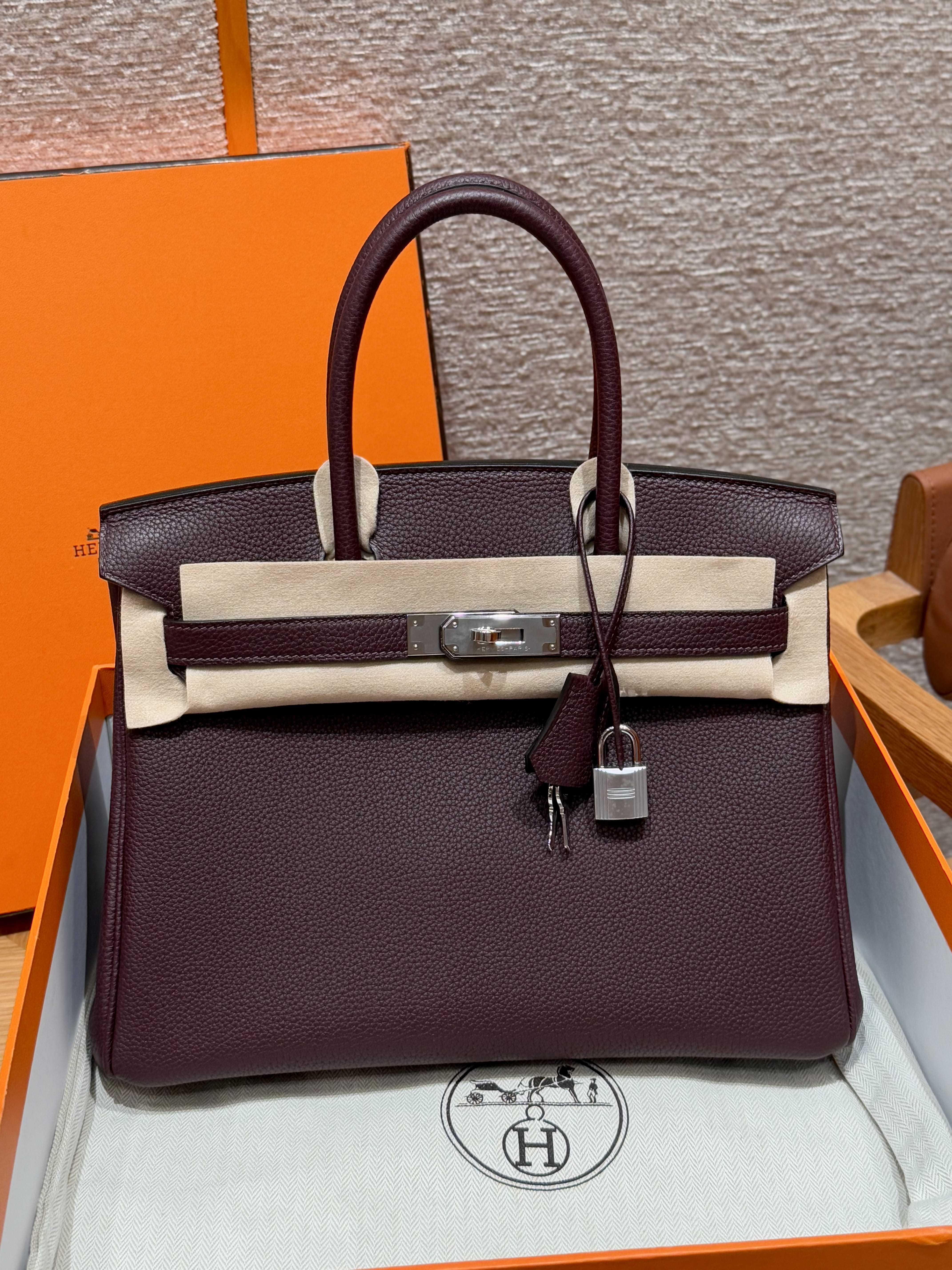 Birkin Hermes Togo OG/Rouge Sellier silver
