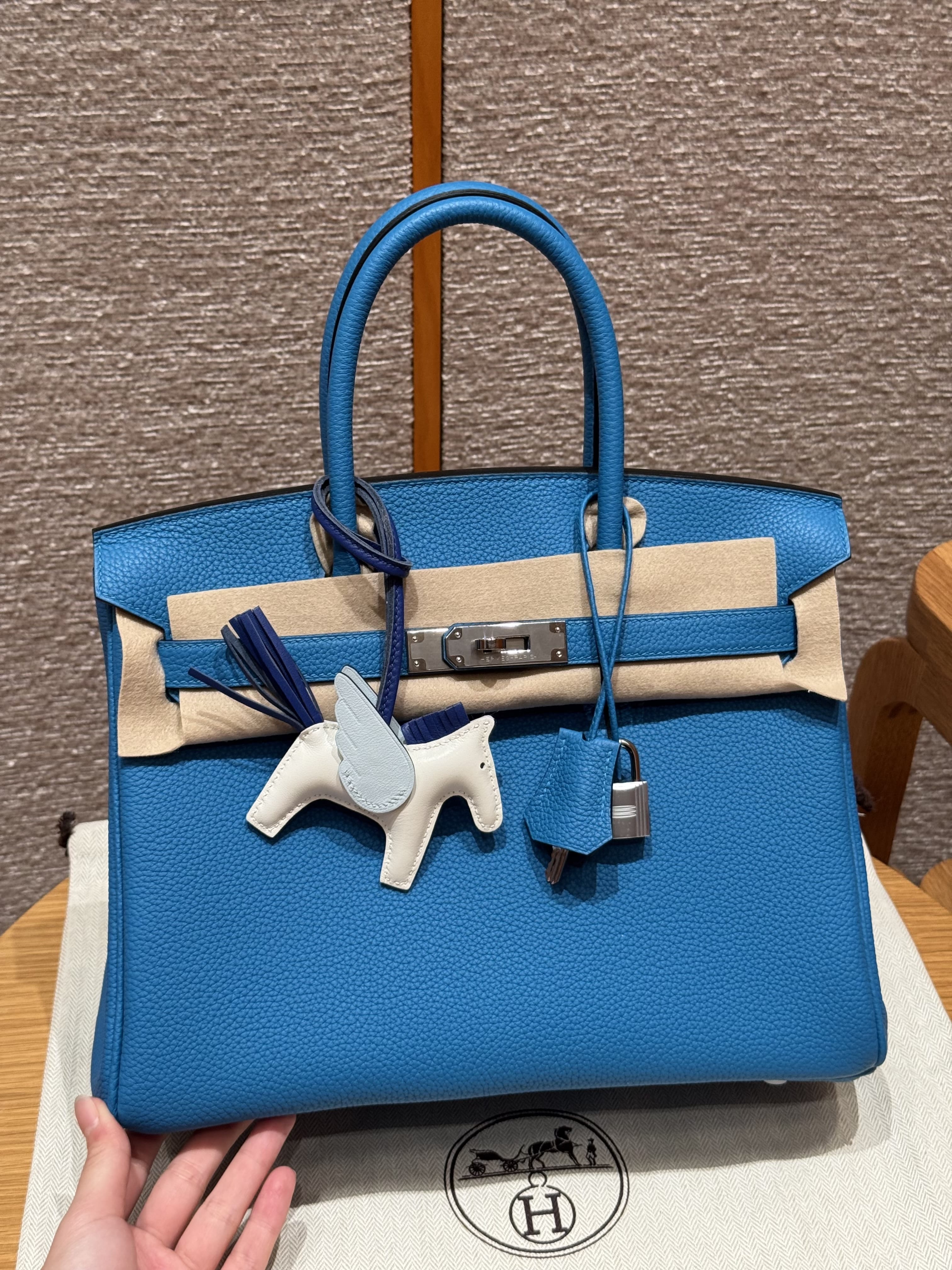 Birkin Hermes Togo T7/Blue Hydra silver