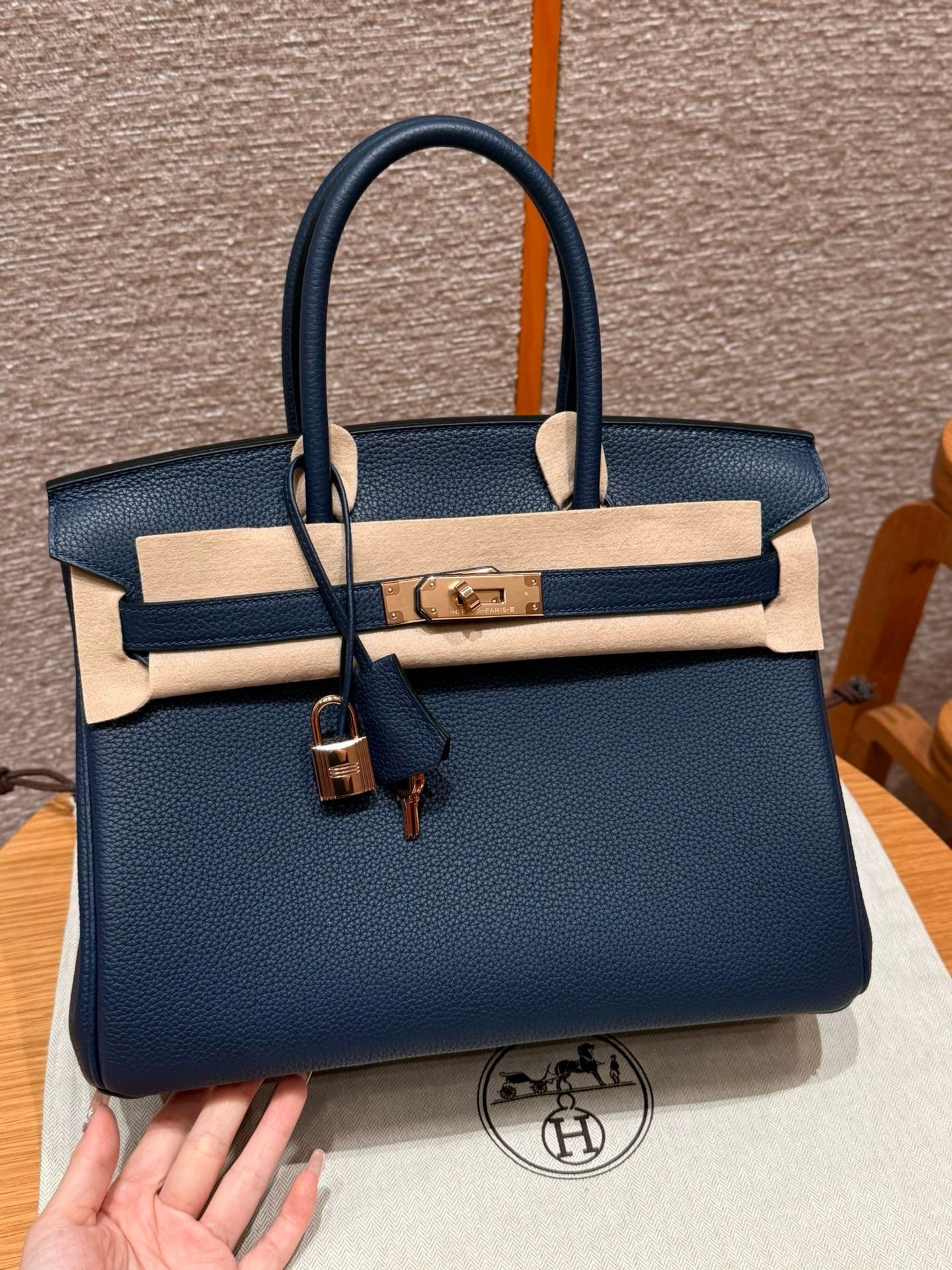 Birkin Hermes Togo 73/Blue saphir Rose gold