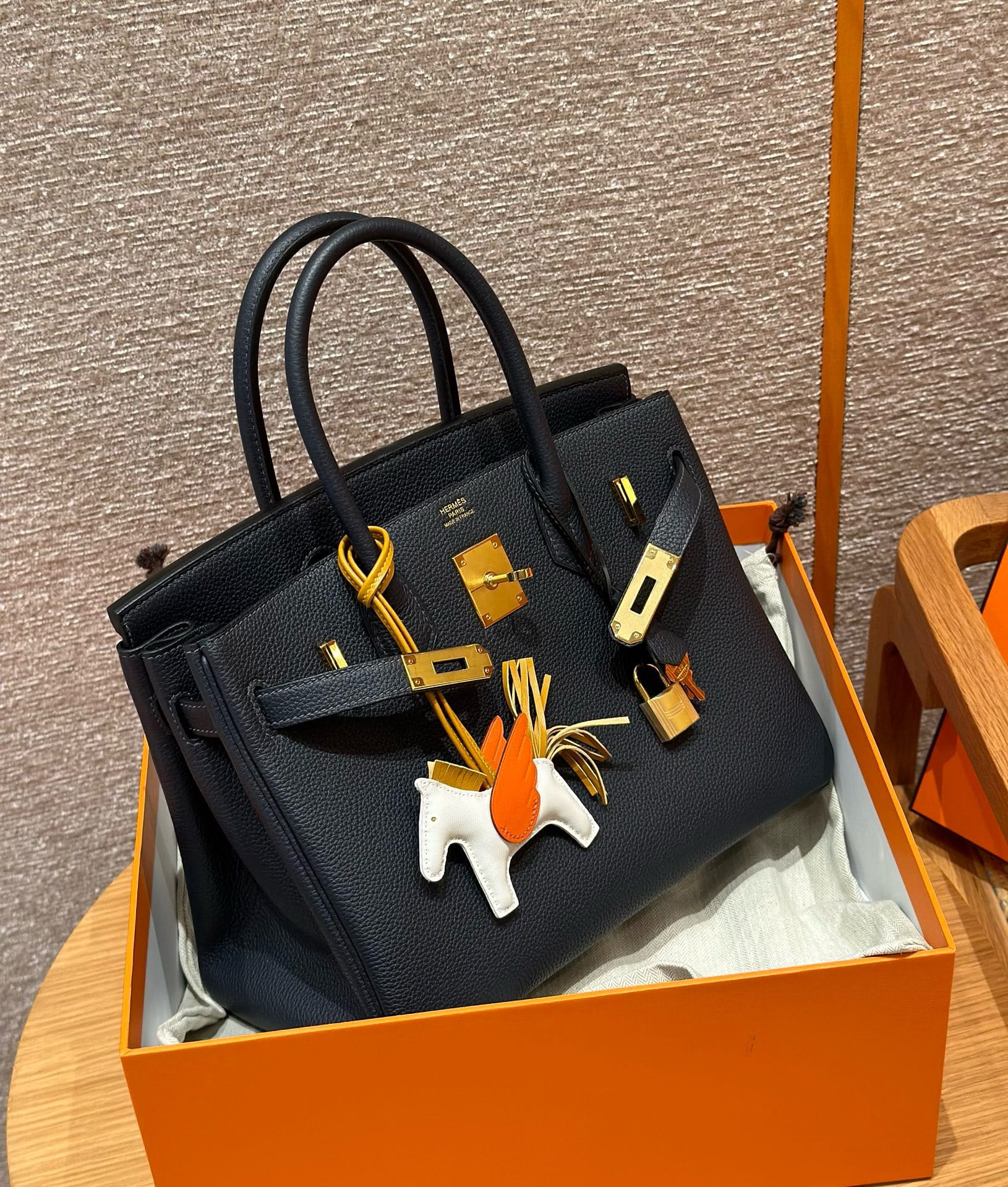 Birkin Hermes Togo 76/Bleu indigo gold