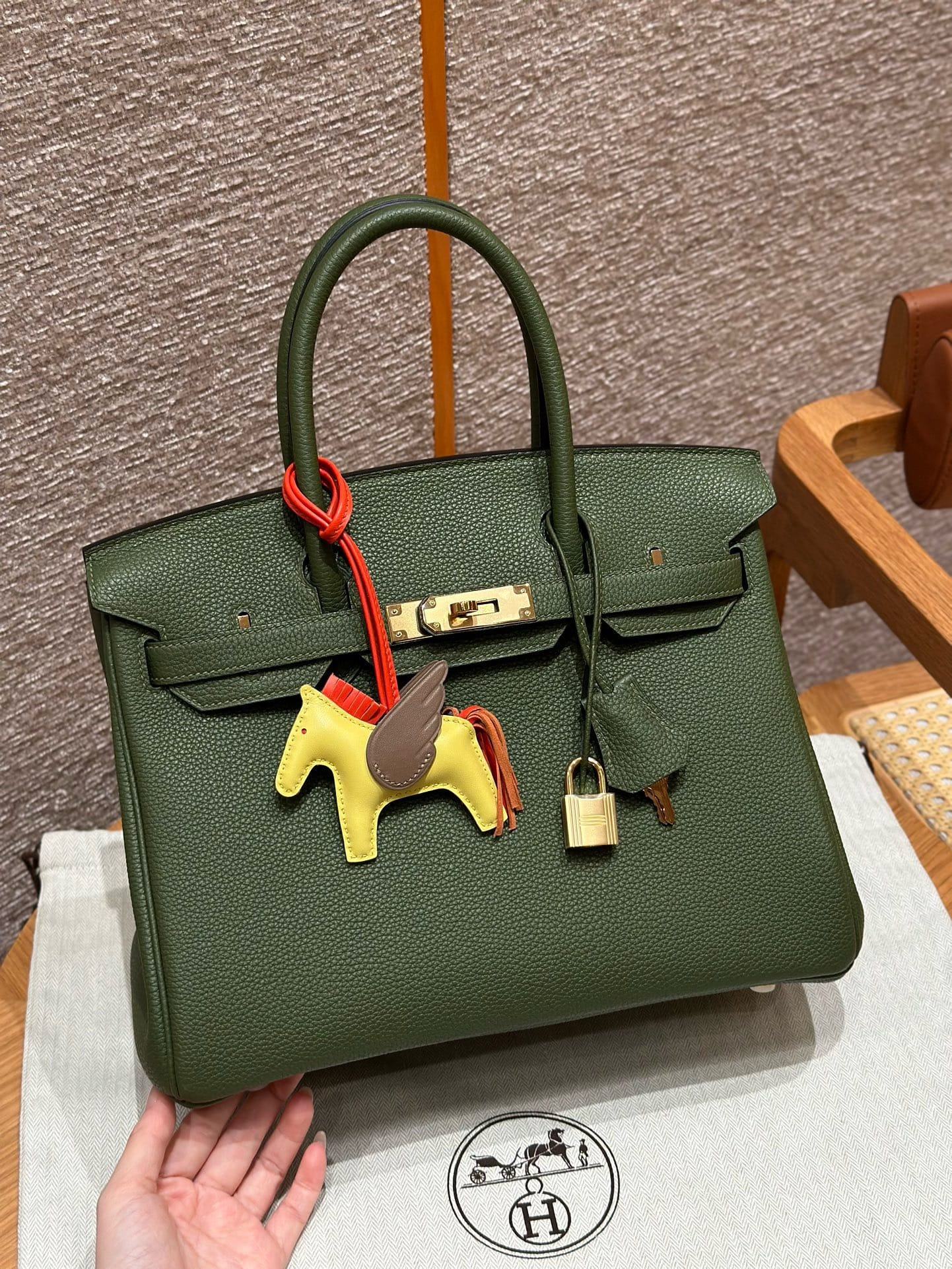 Birkin Hermes Togo 61/olive Green gold