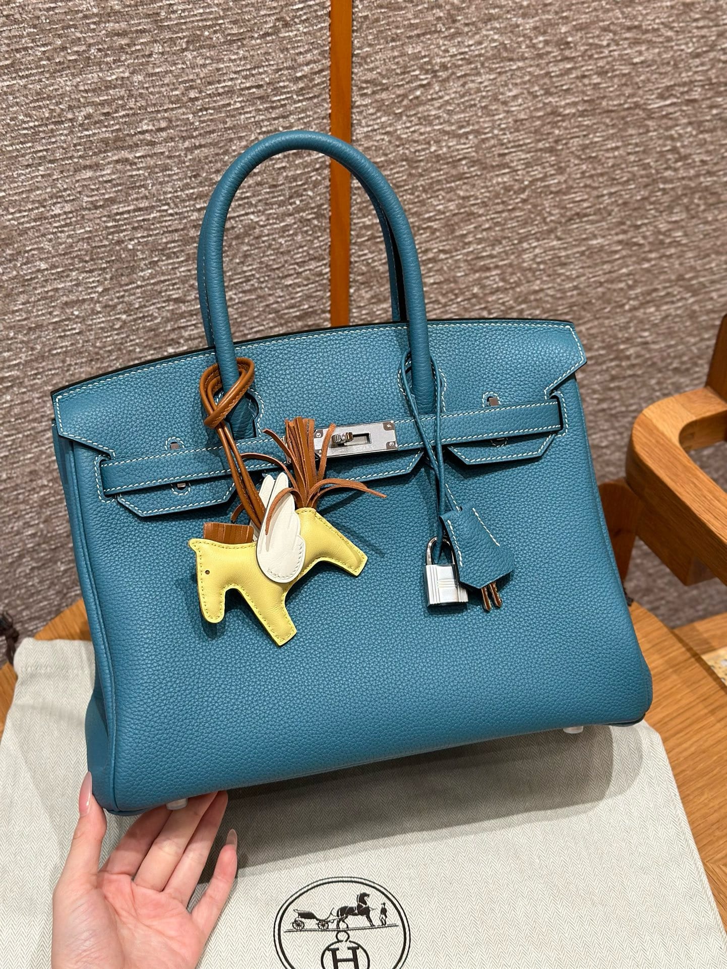 Birkin Hermes Togo 75/Blue Jean silver